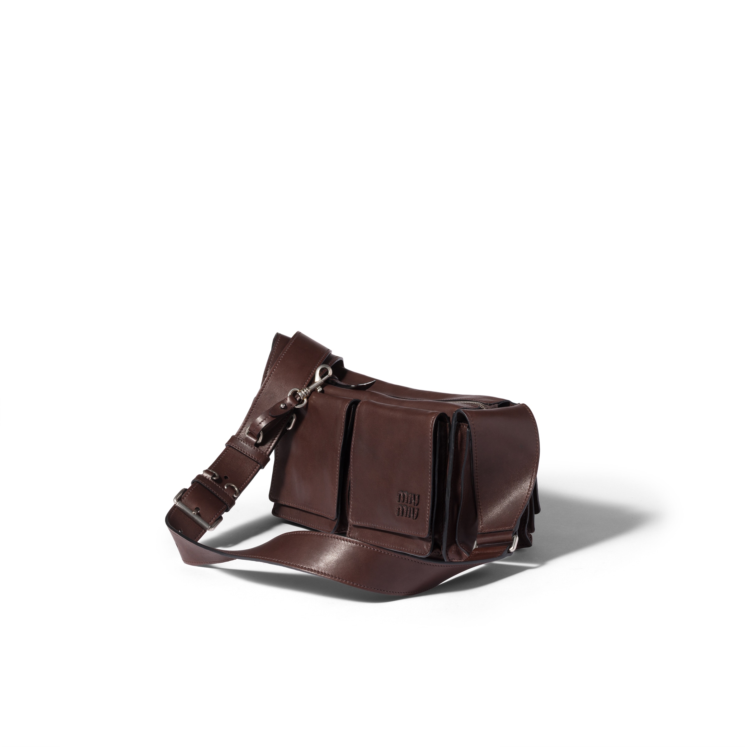 Miu Miu Suede Utilitaire Crossbody Bag Adjustable Strap In Brown