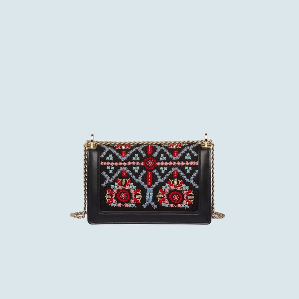 Miu Confidential embroidered hemp fabric shoulder bag Miu Miu 5BD083
