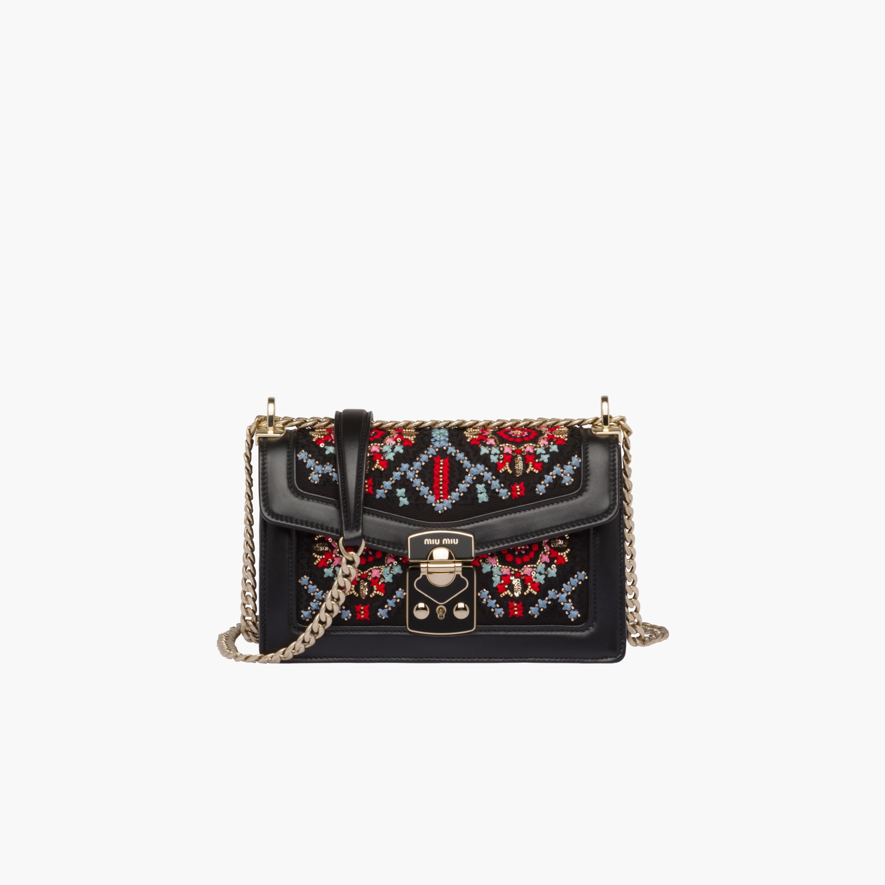 Miu Confidential embroidered hemp fabric shoulder bag Black Miu Miu