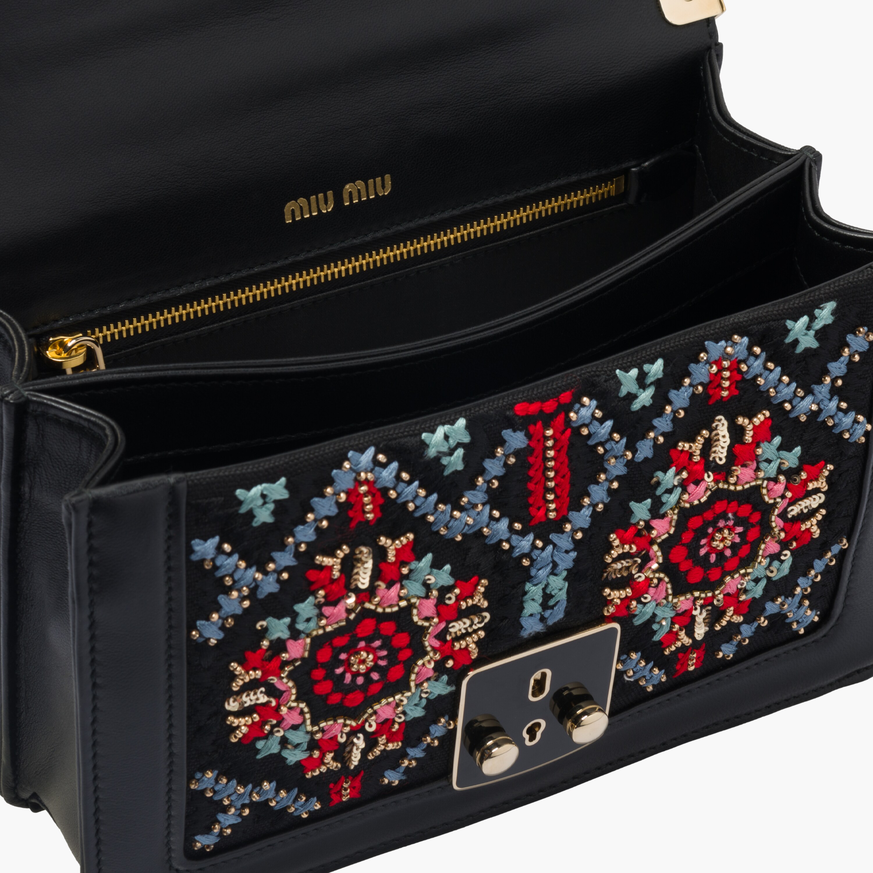 Miu Confidential embroidered hemp fabric shoulder bag Black Miu Miu
