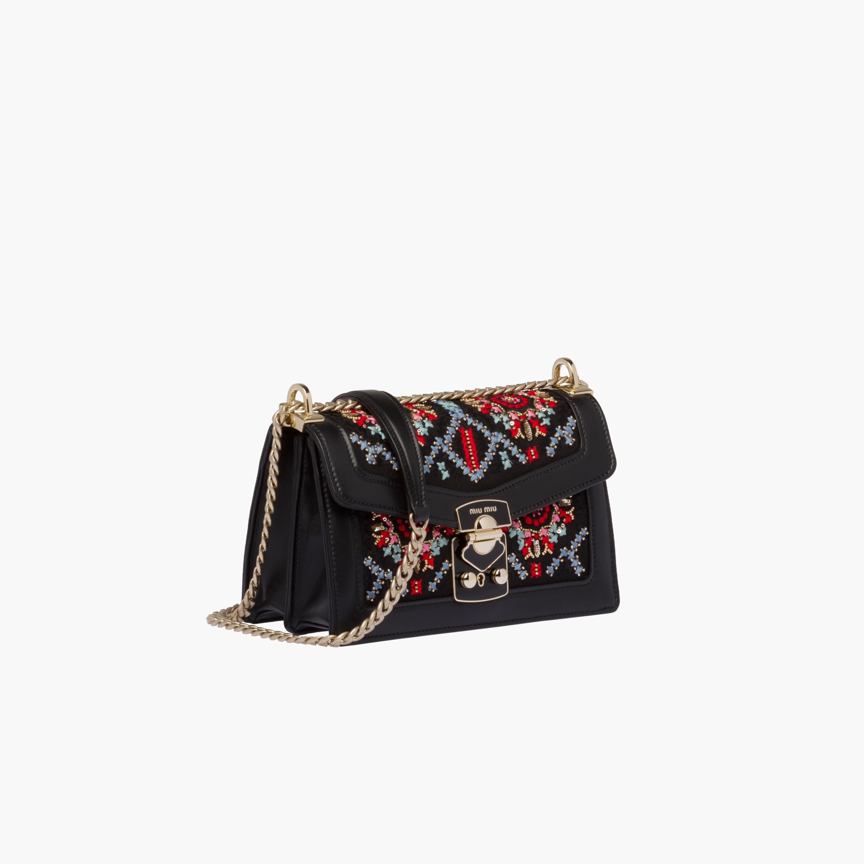 Miu Confidential embroidered hemp fabric shoulder bag Black Miu Miu