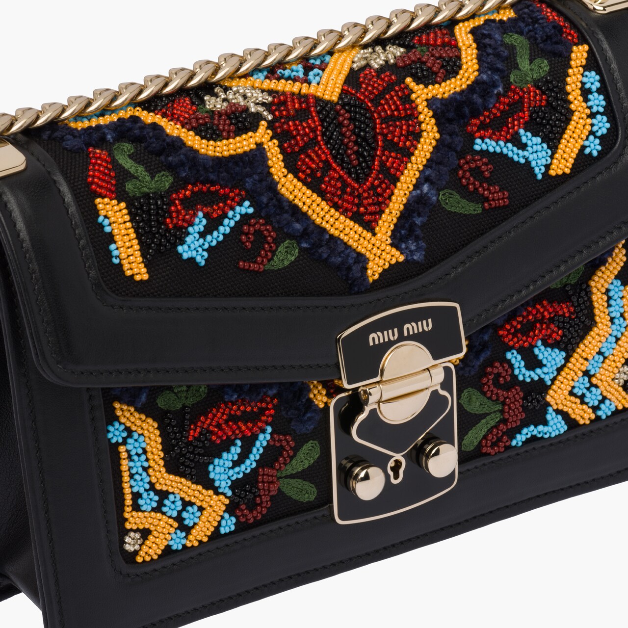 Miu Confidential embroidered hemp fabric shoulder bag Black Miu Miu