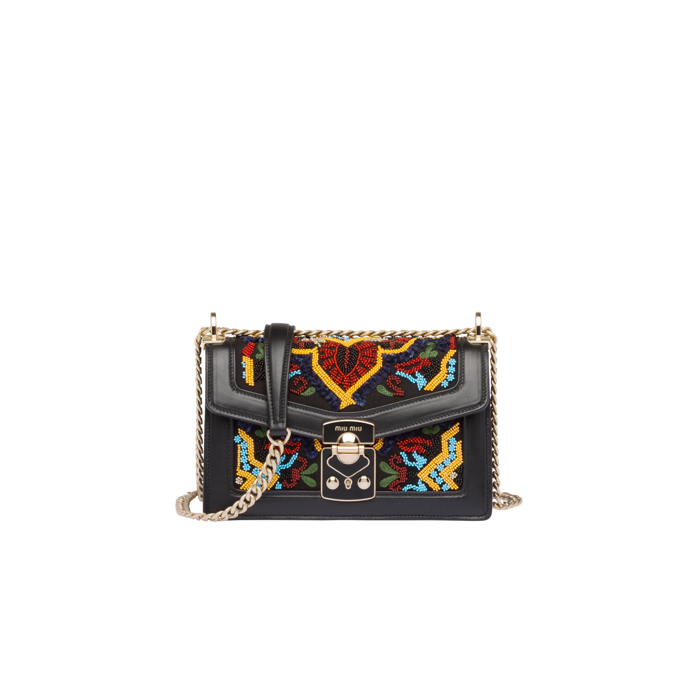 Miu Confidential embroidered hemp fabric shoulder bag Black Miu Miu