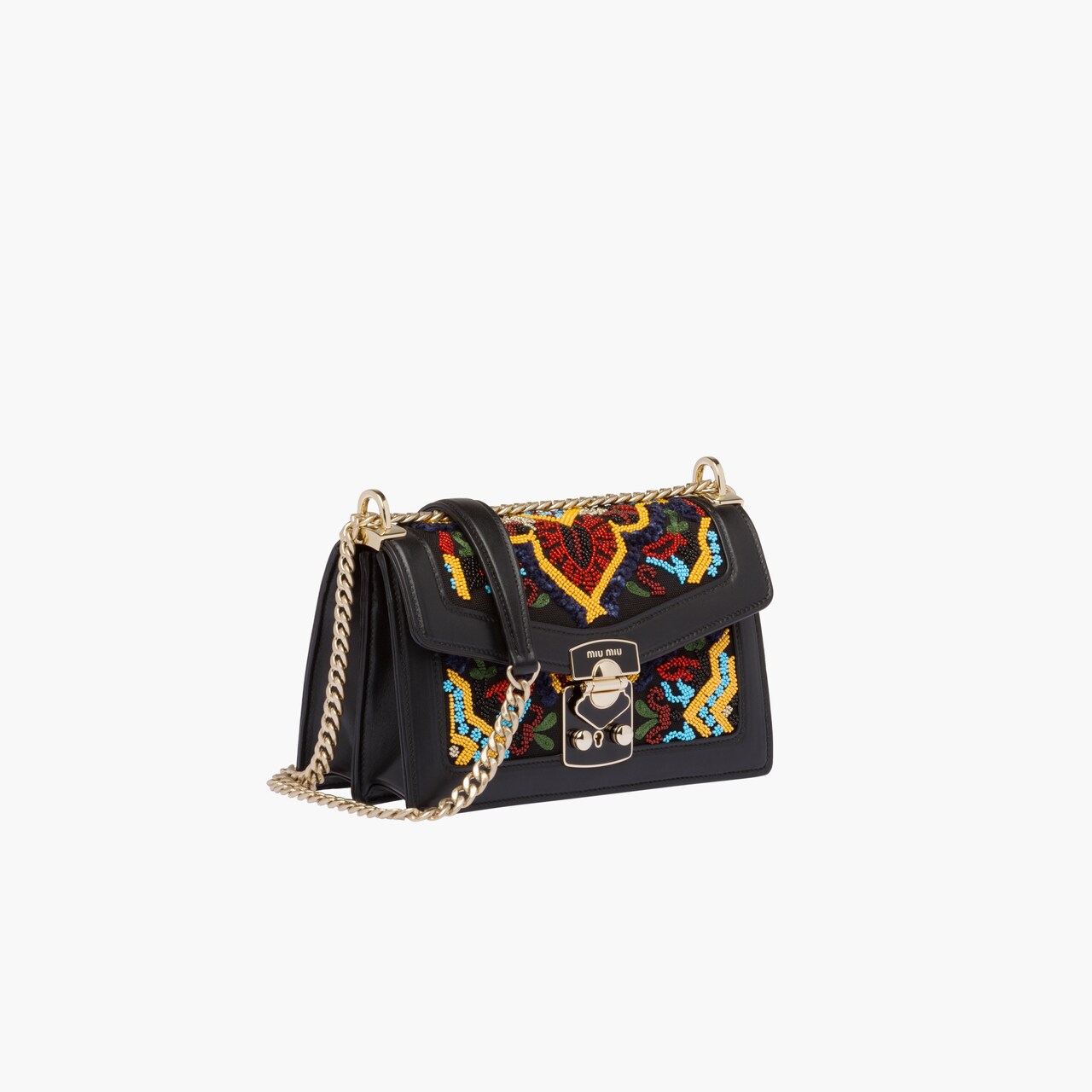Miu Confidential embroidered hemp fabric shoulder bag Black Miu Miu