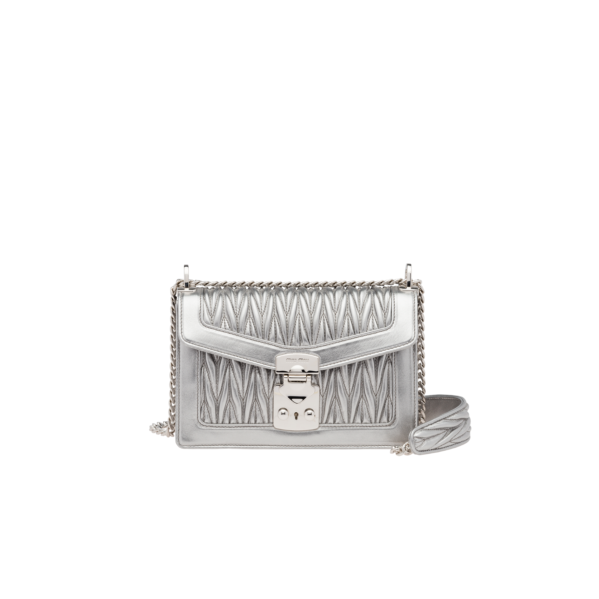 Miu Confidential matelassé nappa leather bag Chrome | Miu Miu