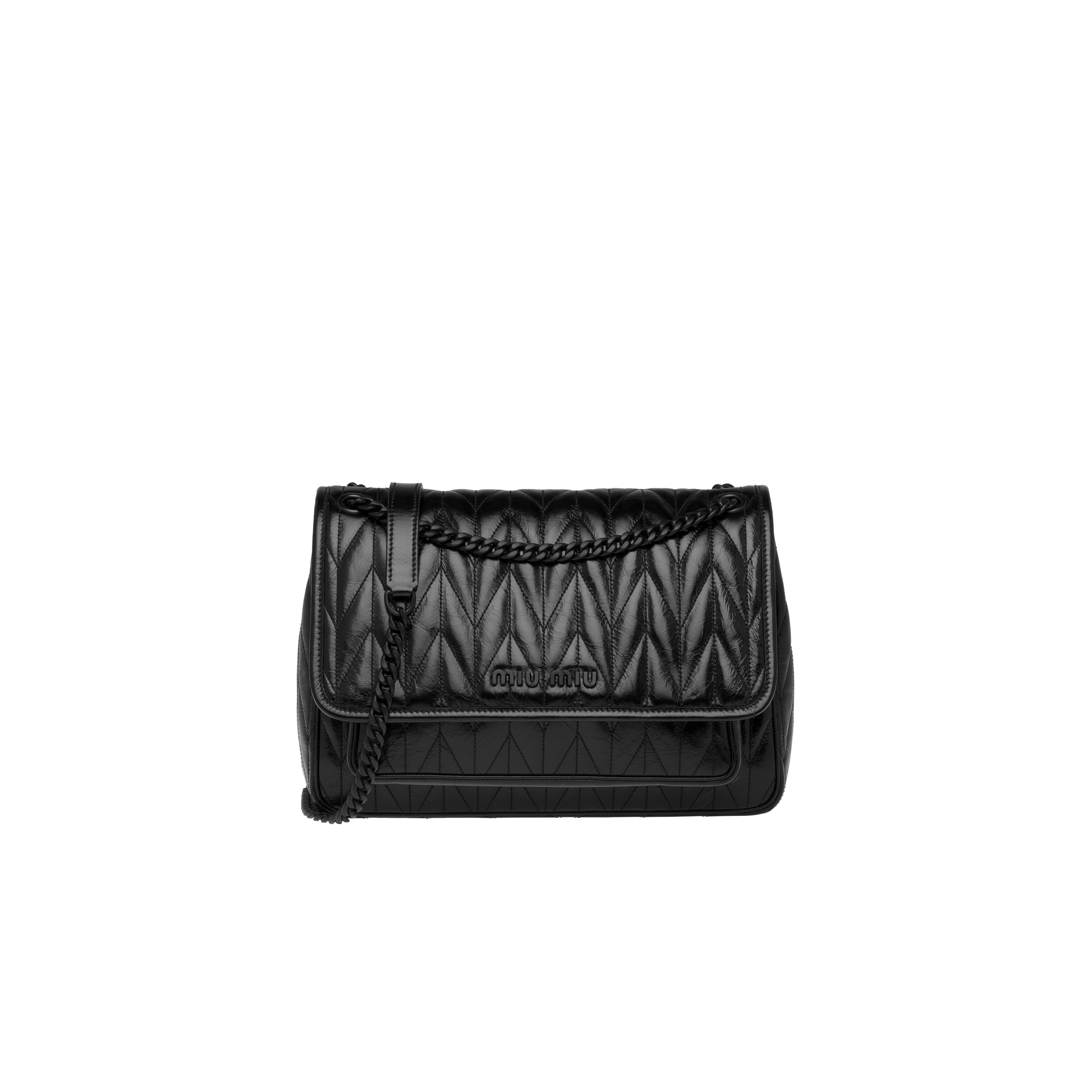 Quilted shiny leather shoulder bag Black Miu Miu