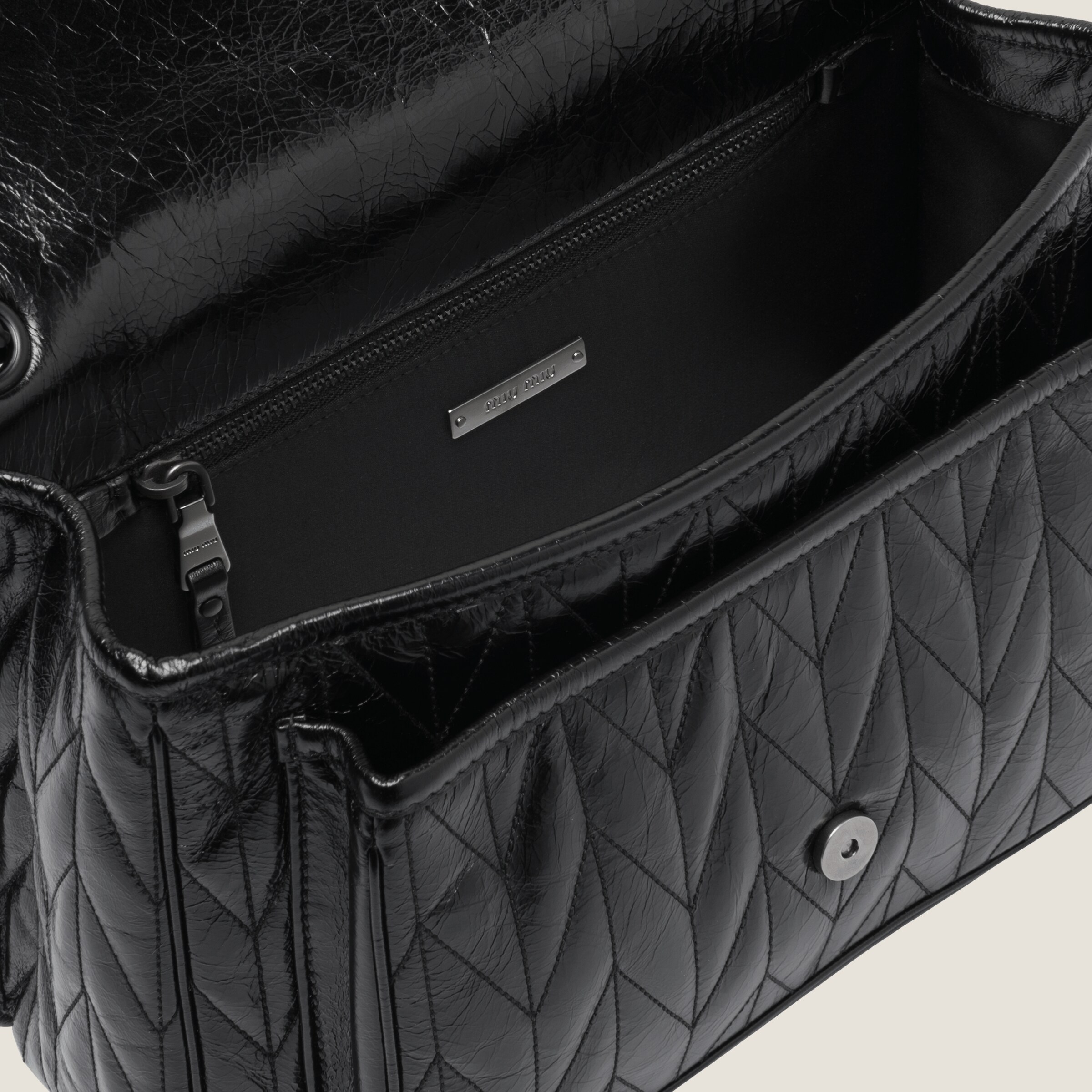 Black Quilted Shiny Leather Shoulder Bag Miu Miu