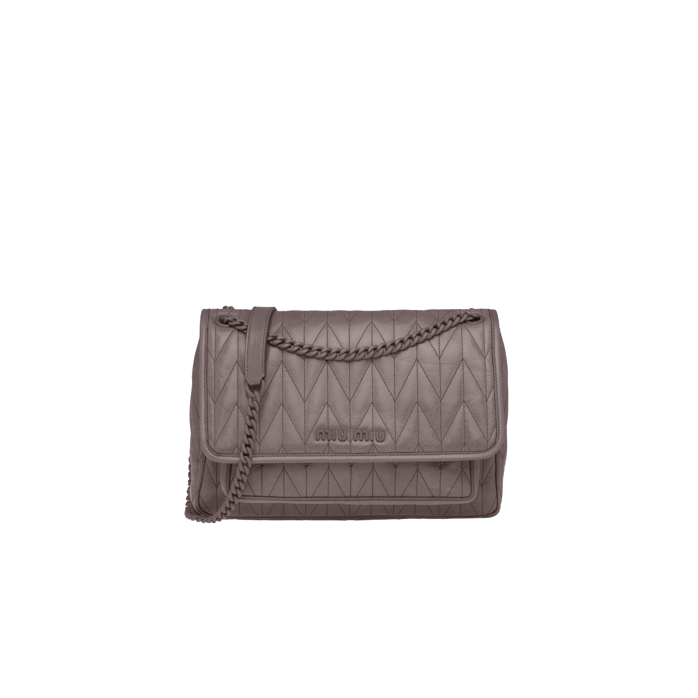 Miu Miu Quilted Shiny Leather Shoulder Bag In Dark Grey ModeSens