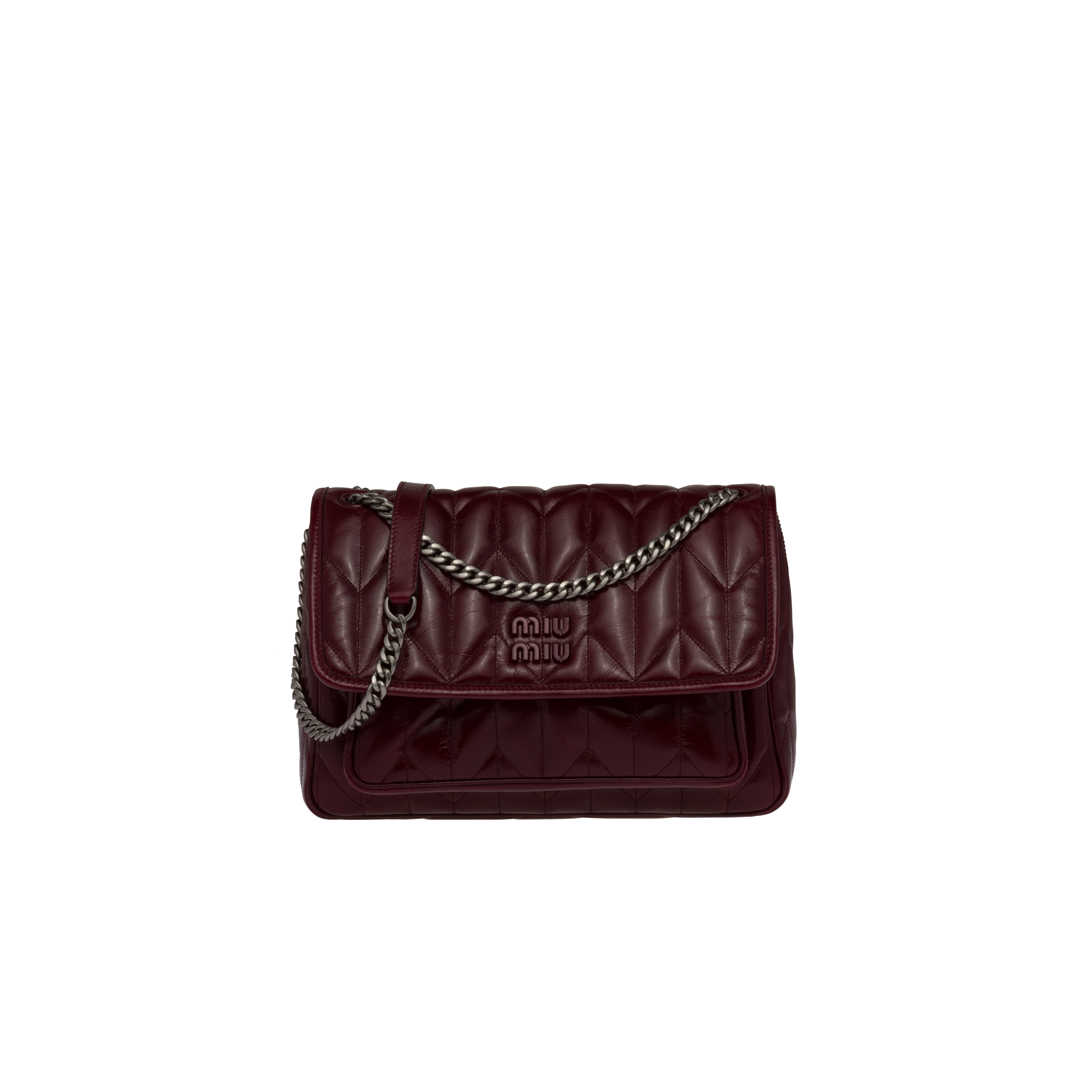 Shiny Leather Shoulder Bag Amaranth Red maize Yellow Miu Miu