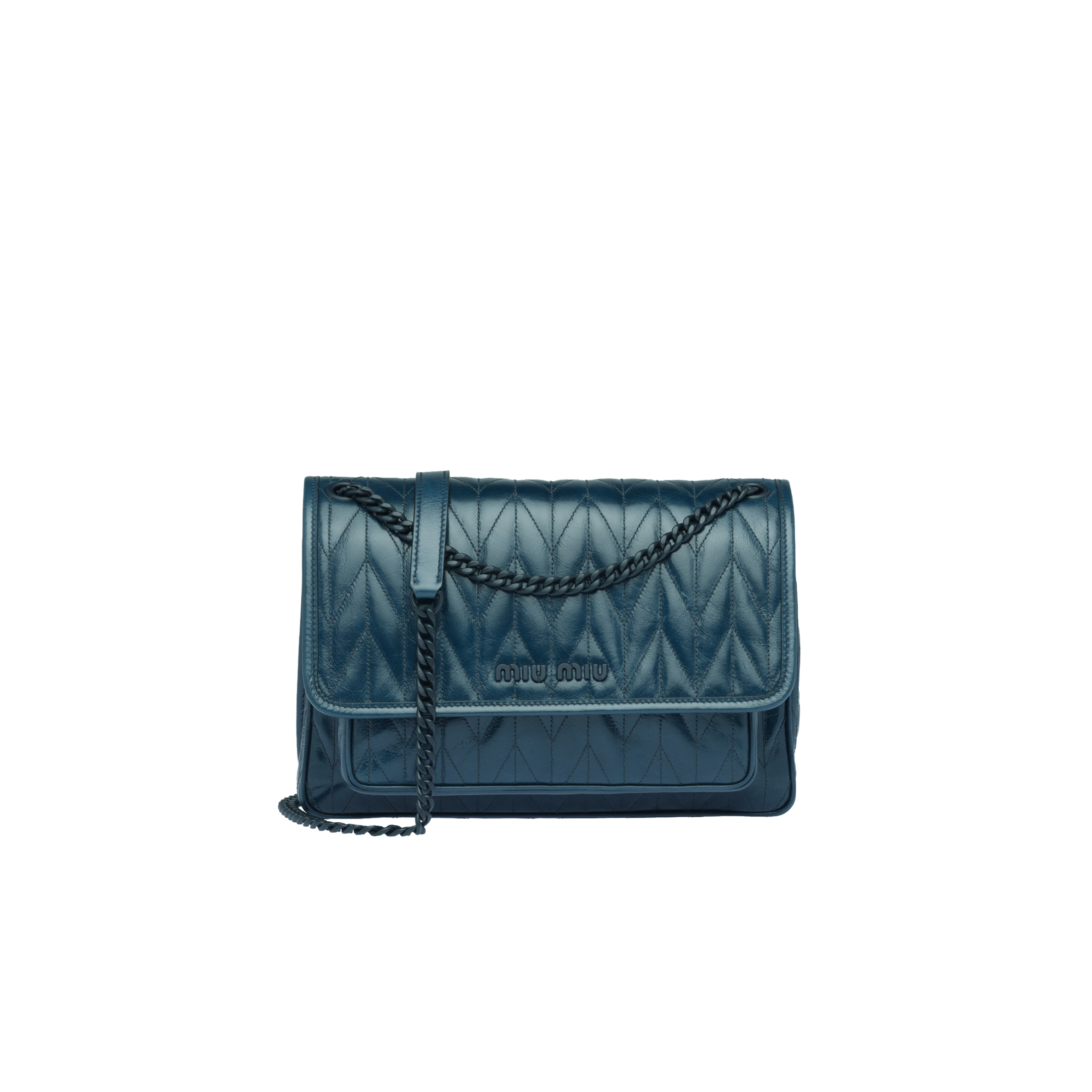 Miu Miu Quilted Shiny Leather Shoulder Bag In Denim ModeSens