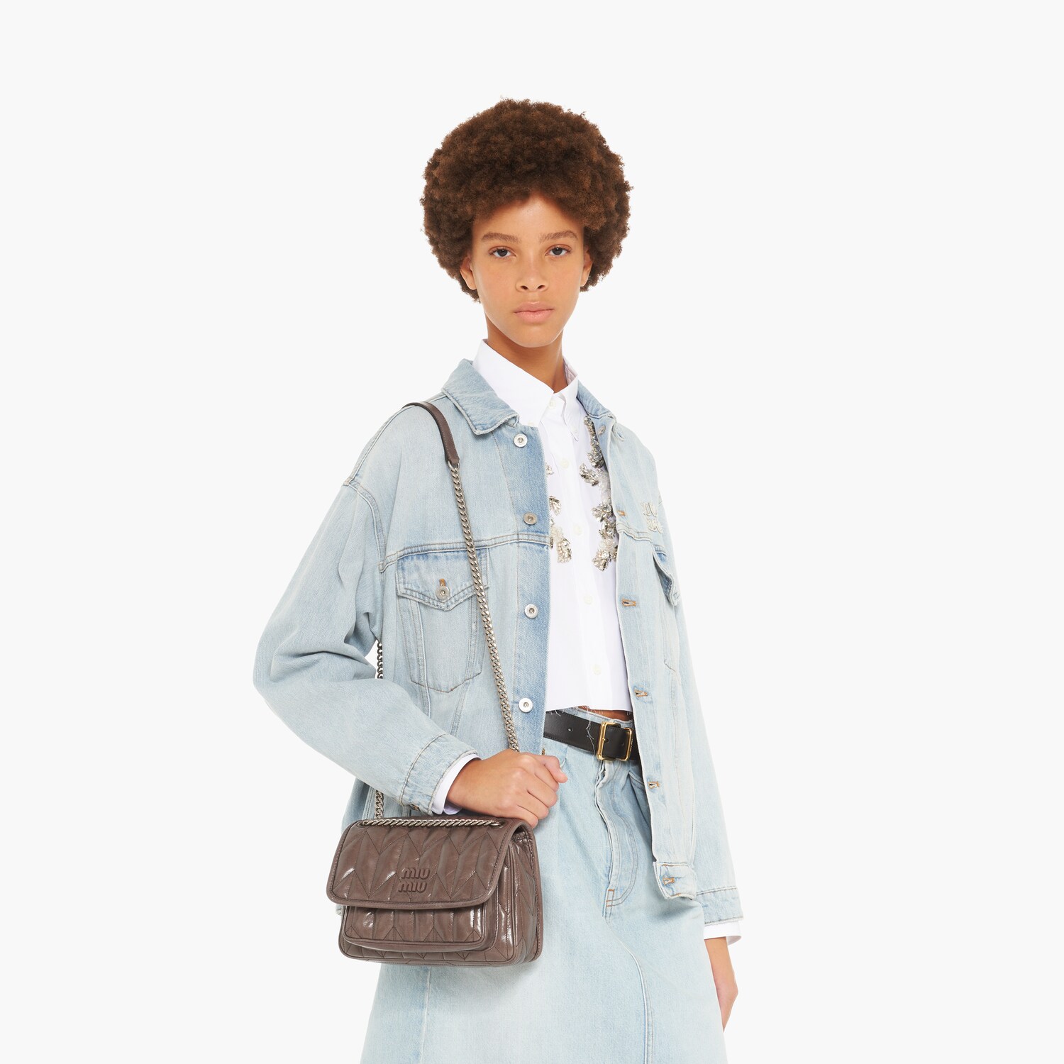 Smoky Gray Shiny leather shoulder bag MIU MIU