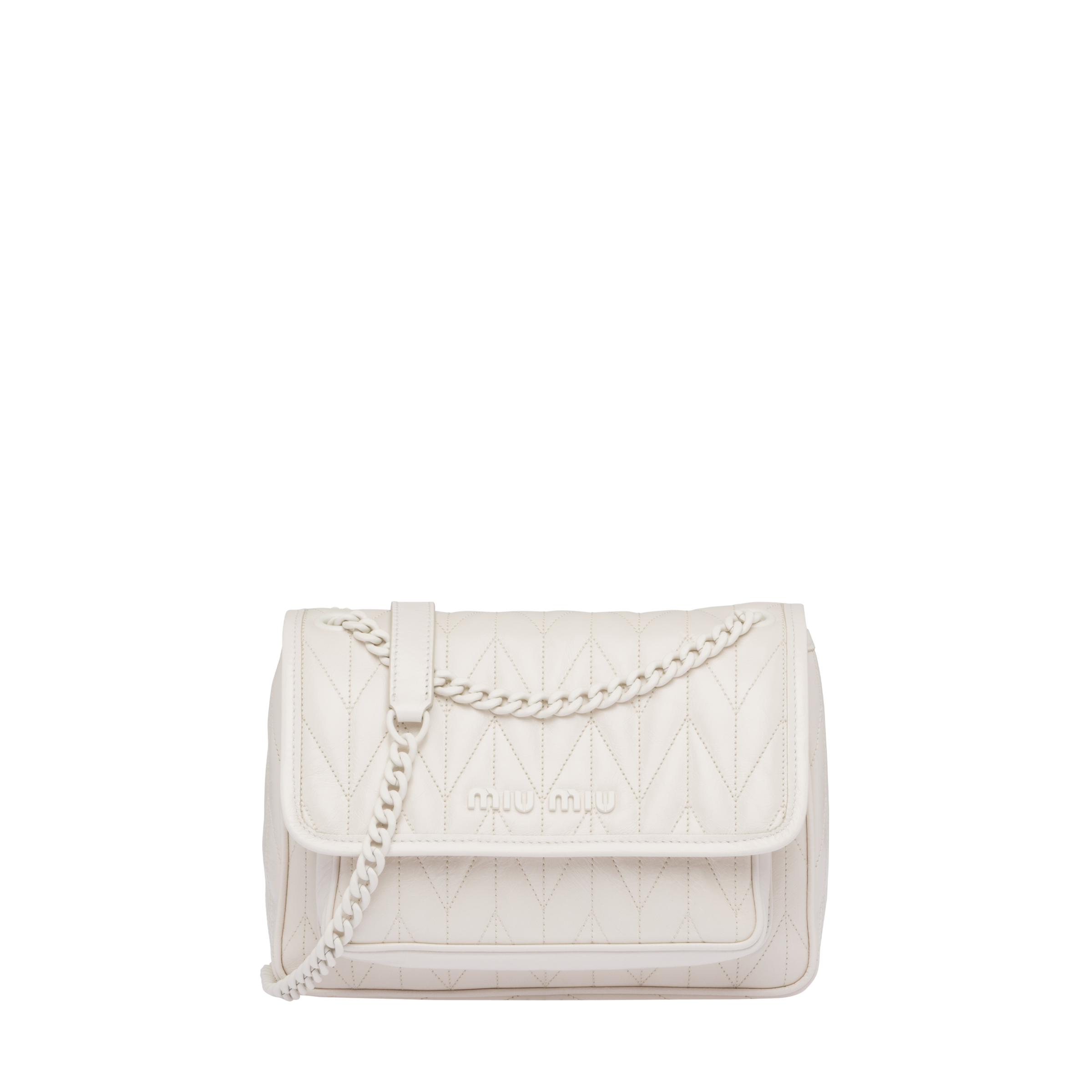 Chalk White Quilted Shiny Leather Shoulder Bag Miu Miu