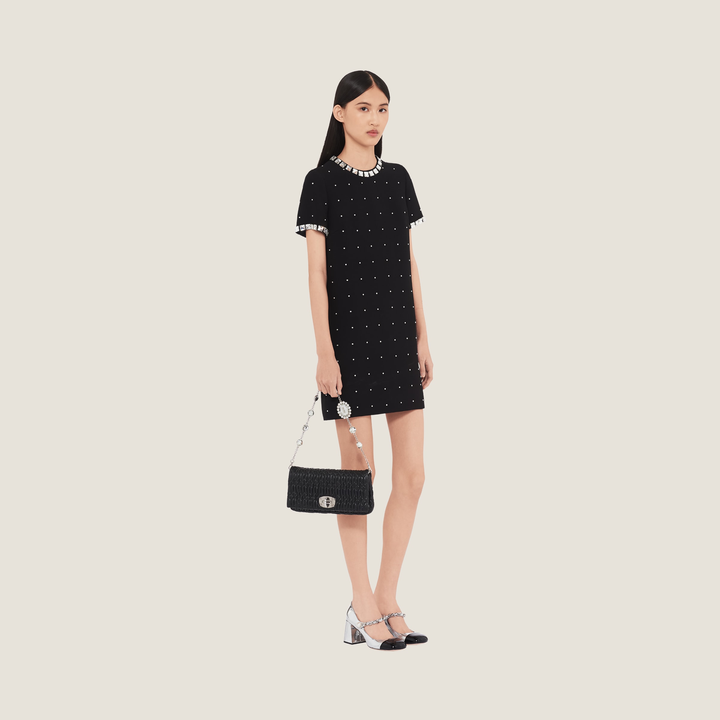 CRYSTAL CLOQUÉ 20 NAPPA BLACK LEATHER BAG