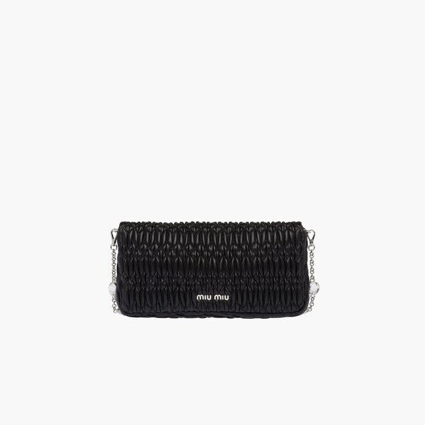 Miu Miu Iconic Crystal Cloqué Nappa leather bag Black Miu Miu