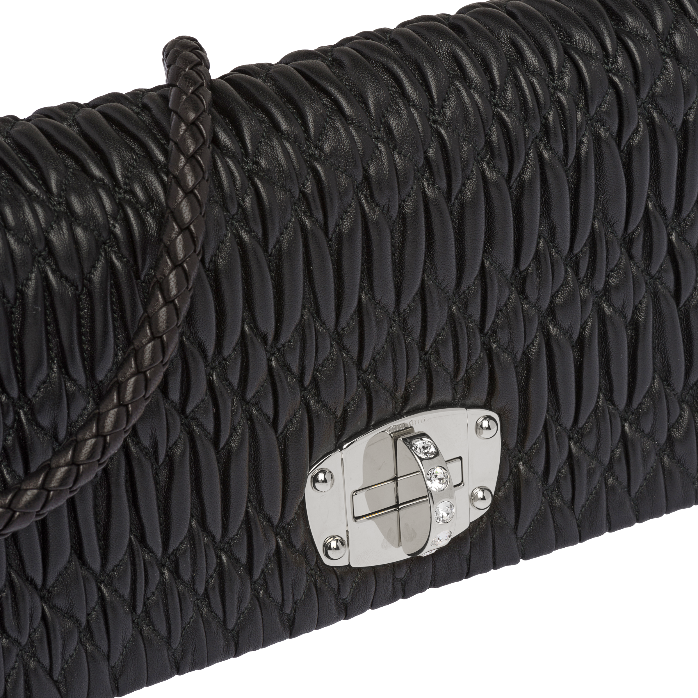 Black Miu Miu Iconic Crystal Cloque Nappa Leather Bag Miu Miu