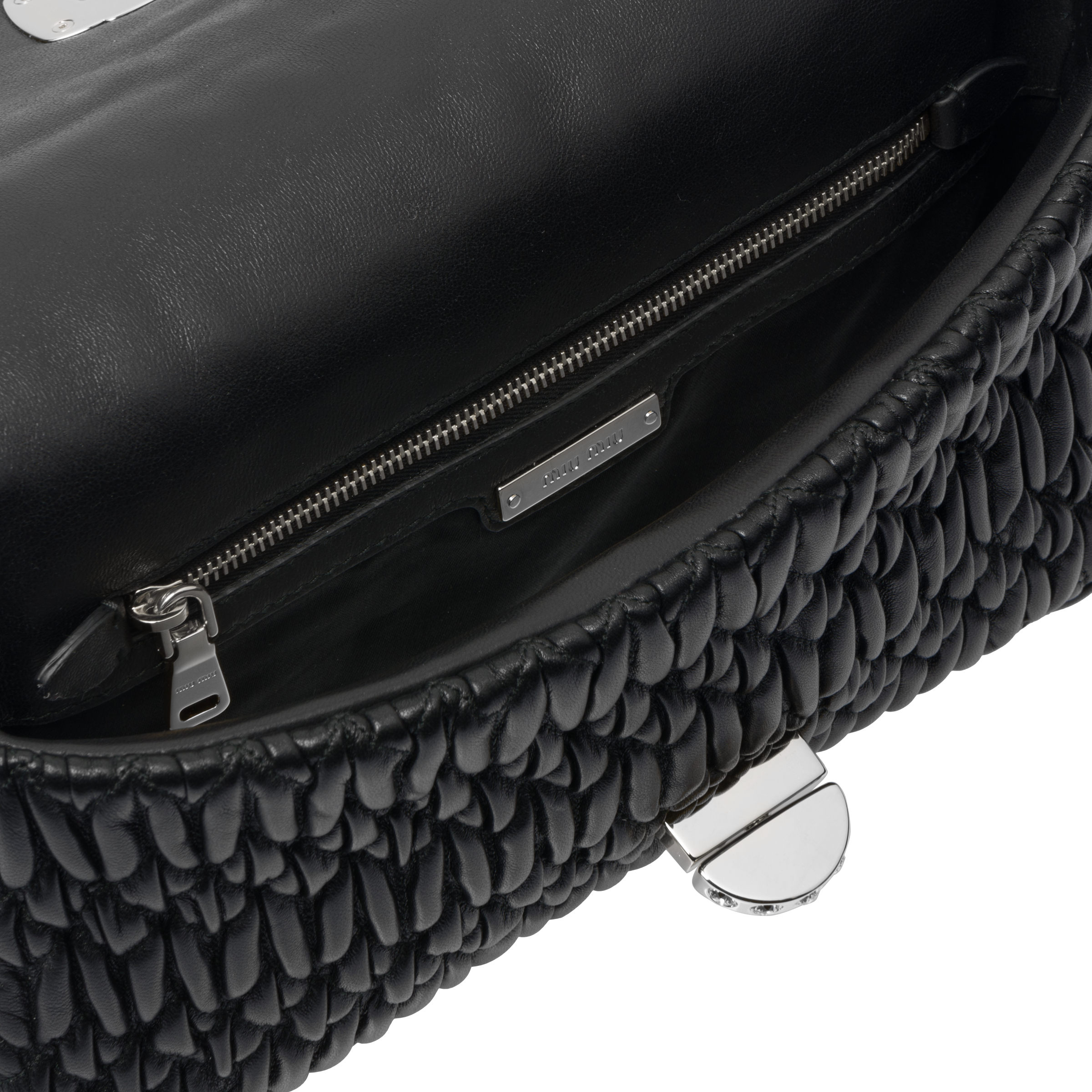 Black Miu Miu Iconic Crystal Cloqué Nappa Leather Bag | Miu Miu
