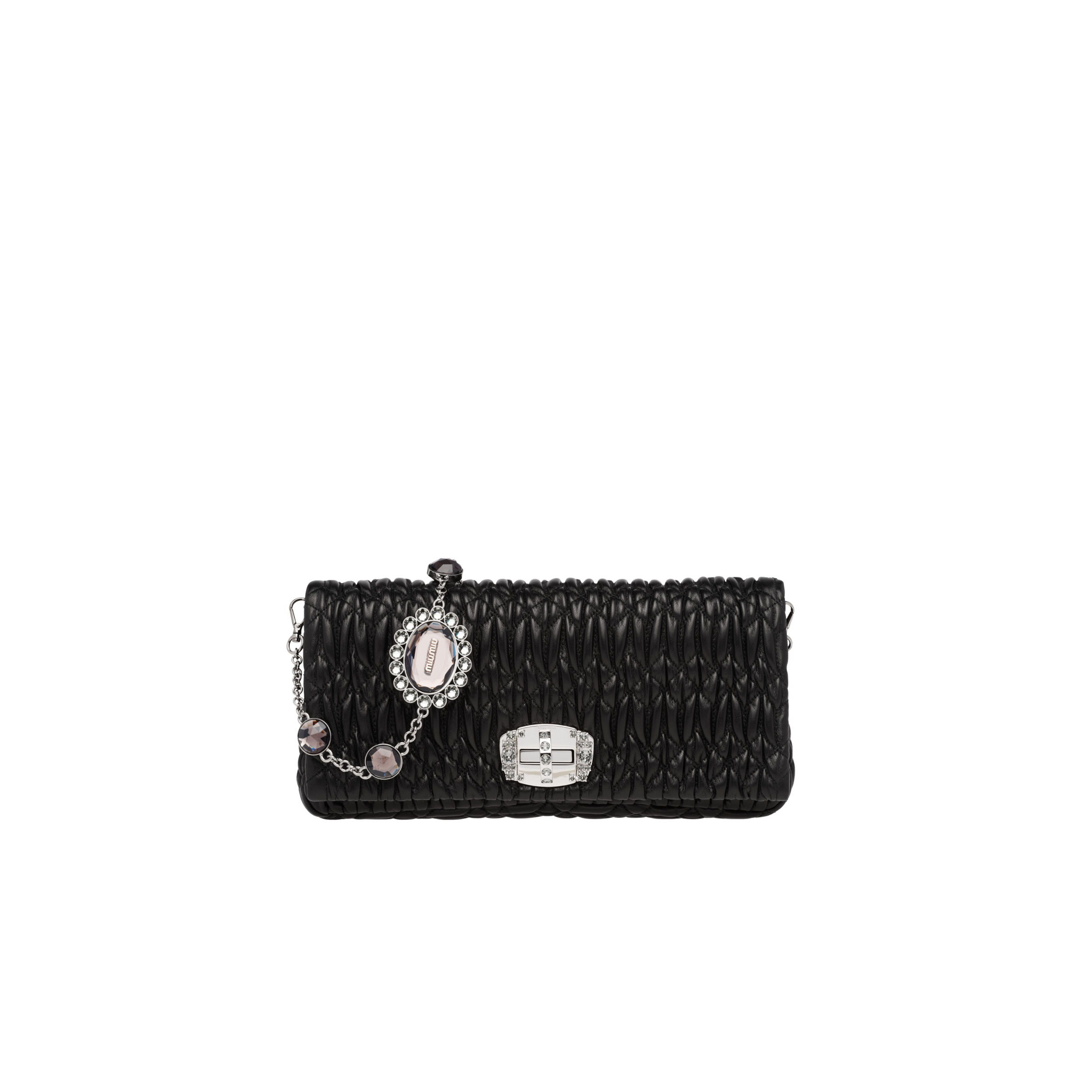 Miu Crystal Leather Bag Black Miu Miu