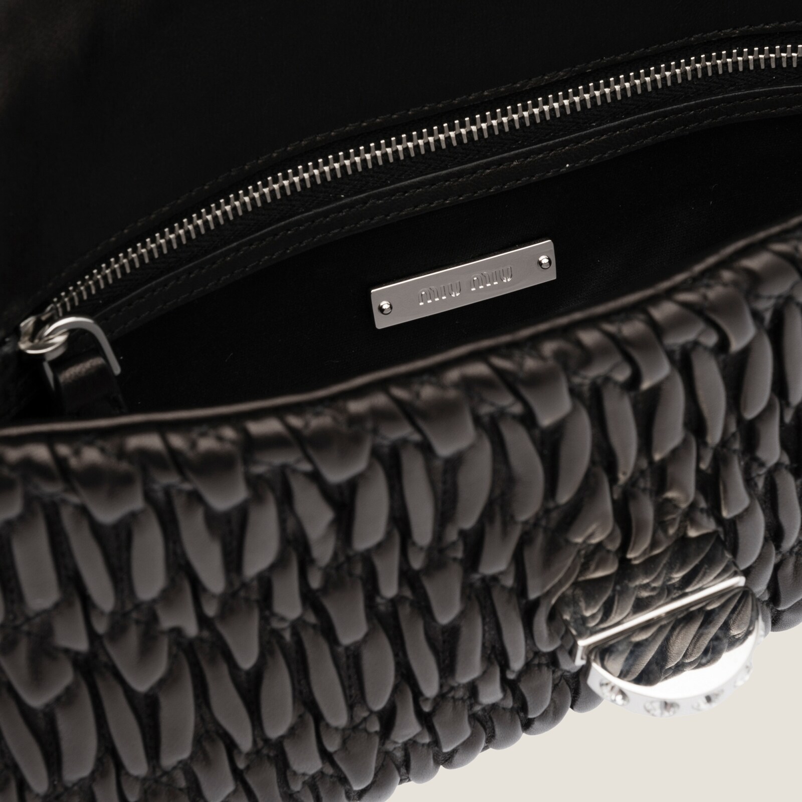 Black Miu Crystal Leather Bag Miu Miu