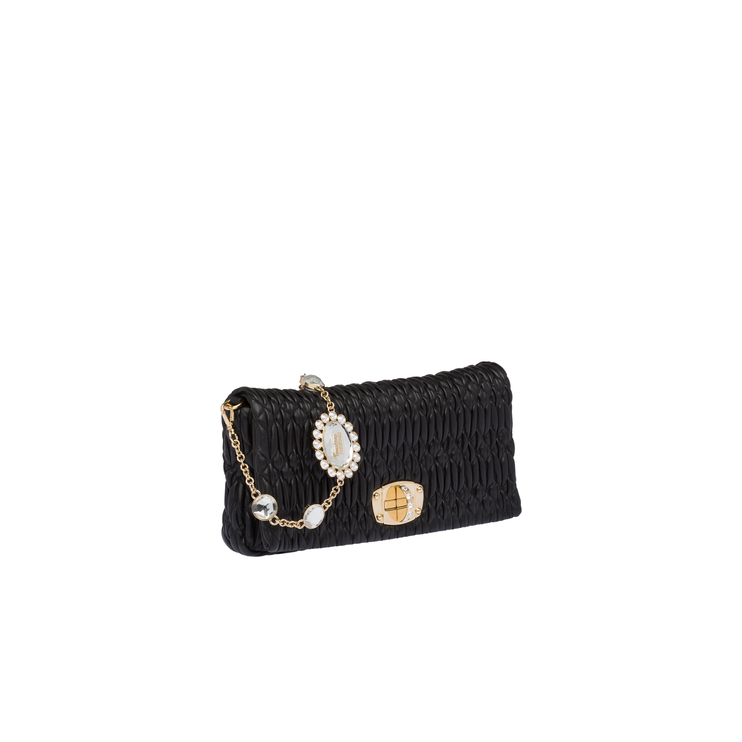 Black Miu Miu Iconic Crystal Cloqué Nappa Leather Bag | Miu Miu
