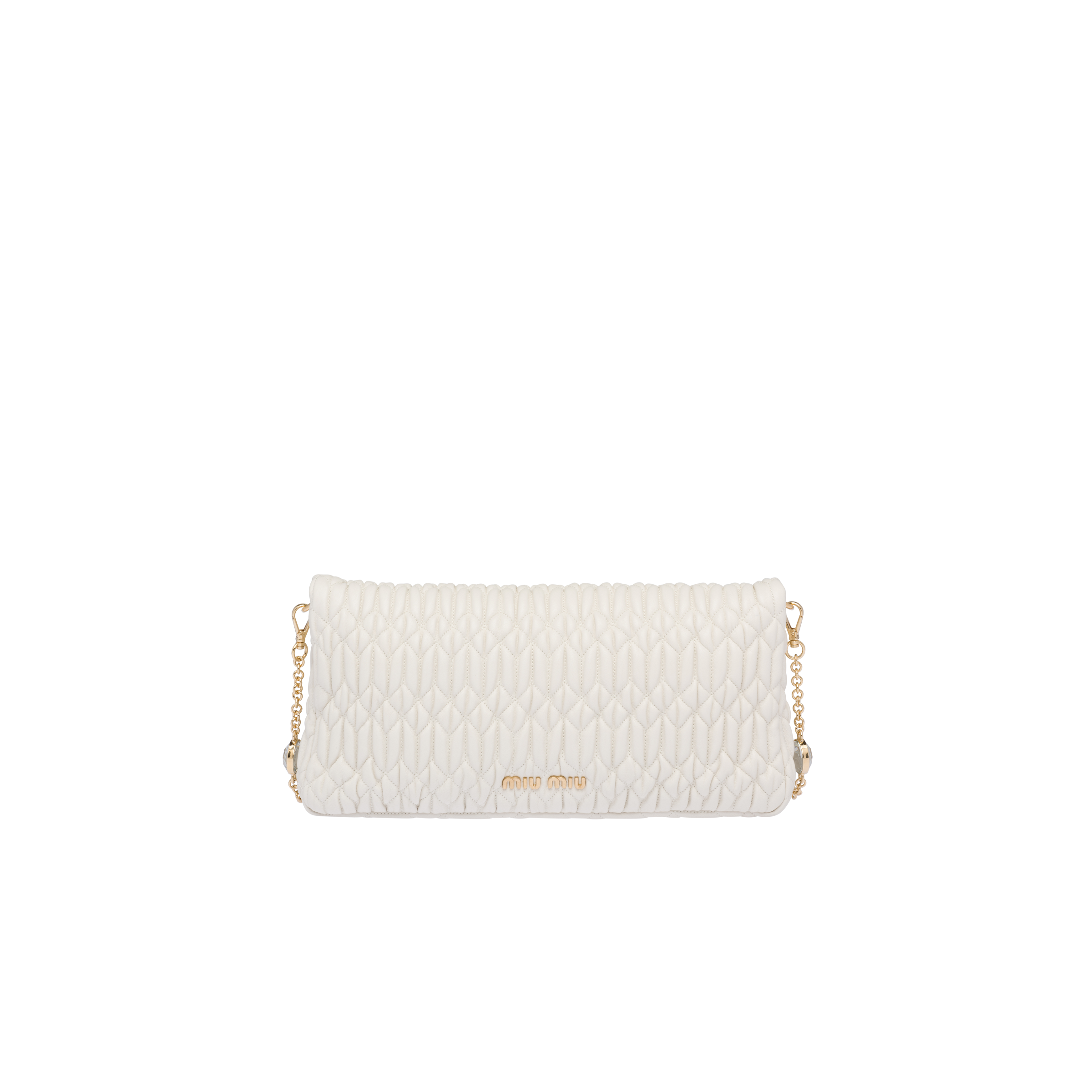 miumiu99671 White Miu Miu Iconic Crystal Cloqué Nappa Leather Bag | Miu Miu
