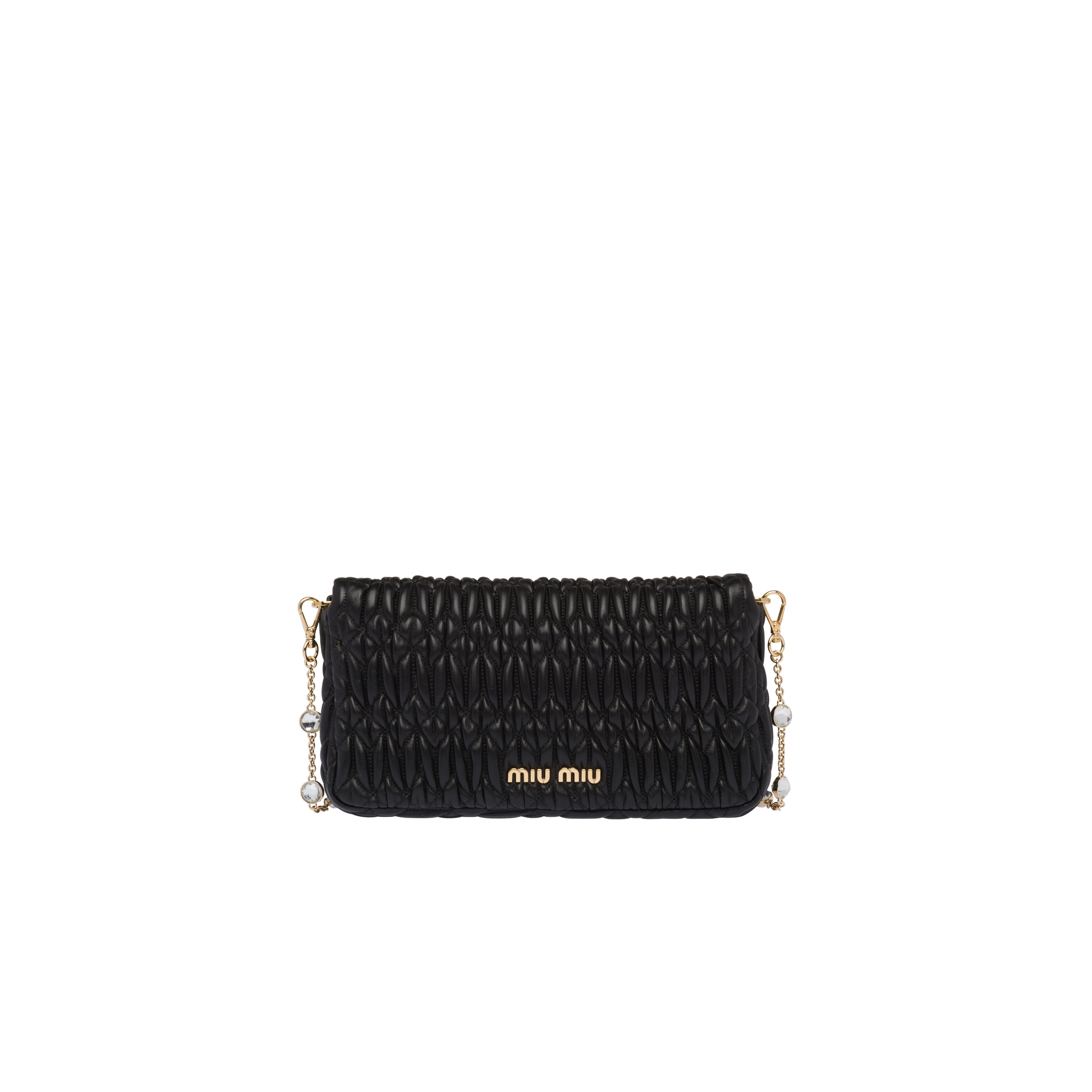 正規品 Miu Black Crystal Miu Miu | Bag Leather Nappa Cloqué バッグ