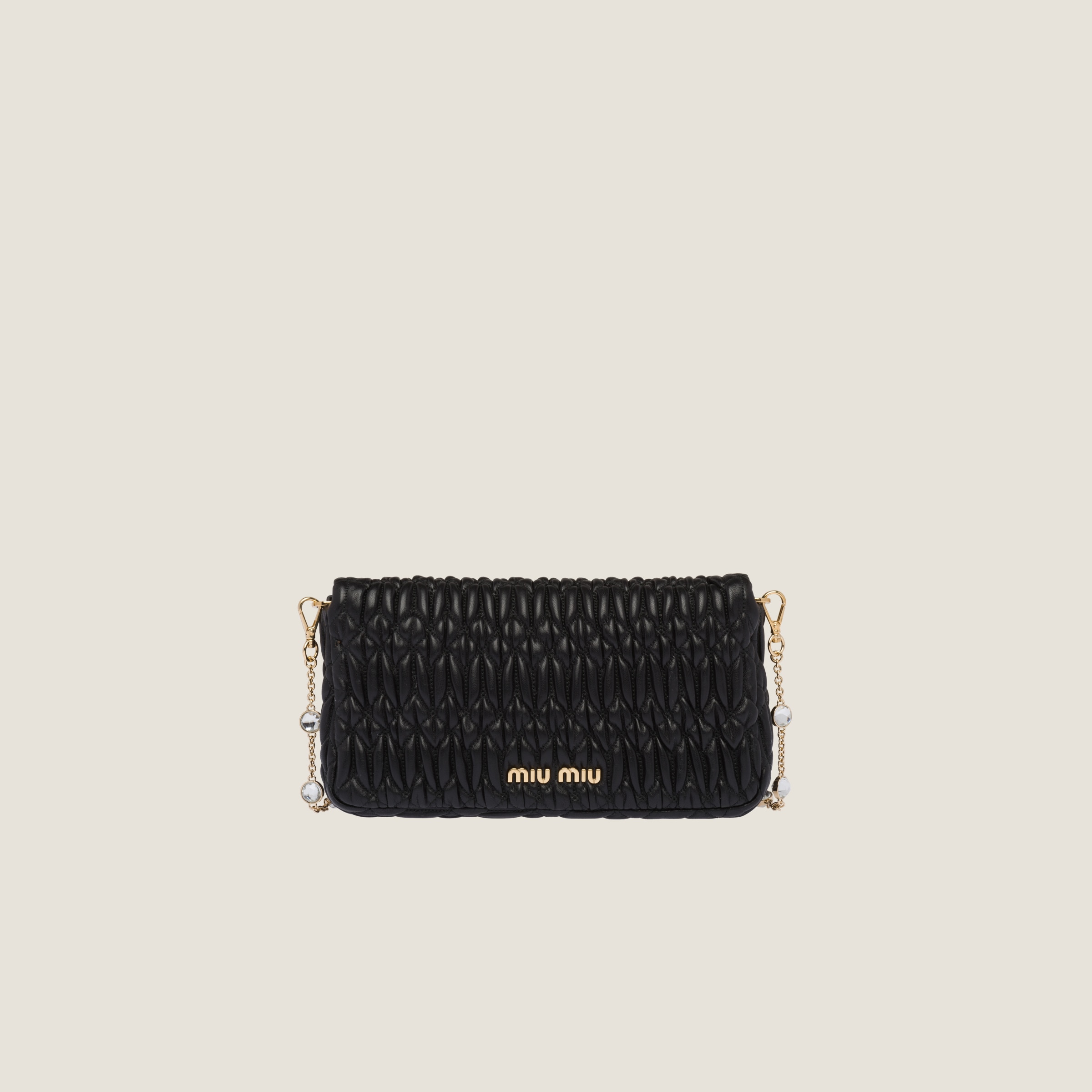 MIUMIU 26S CRYSTAL TOTE 24 BAG IN BLACK CALFSKIN