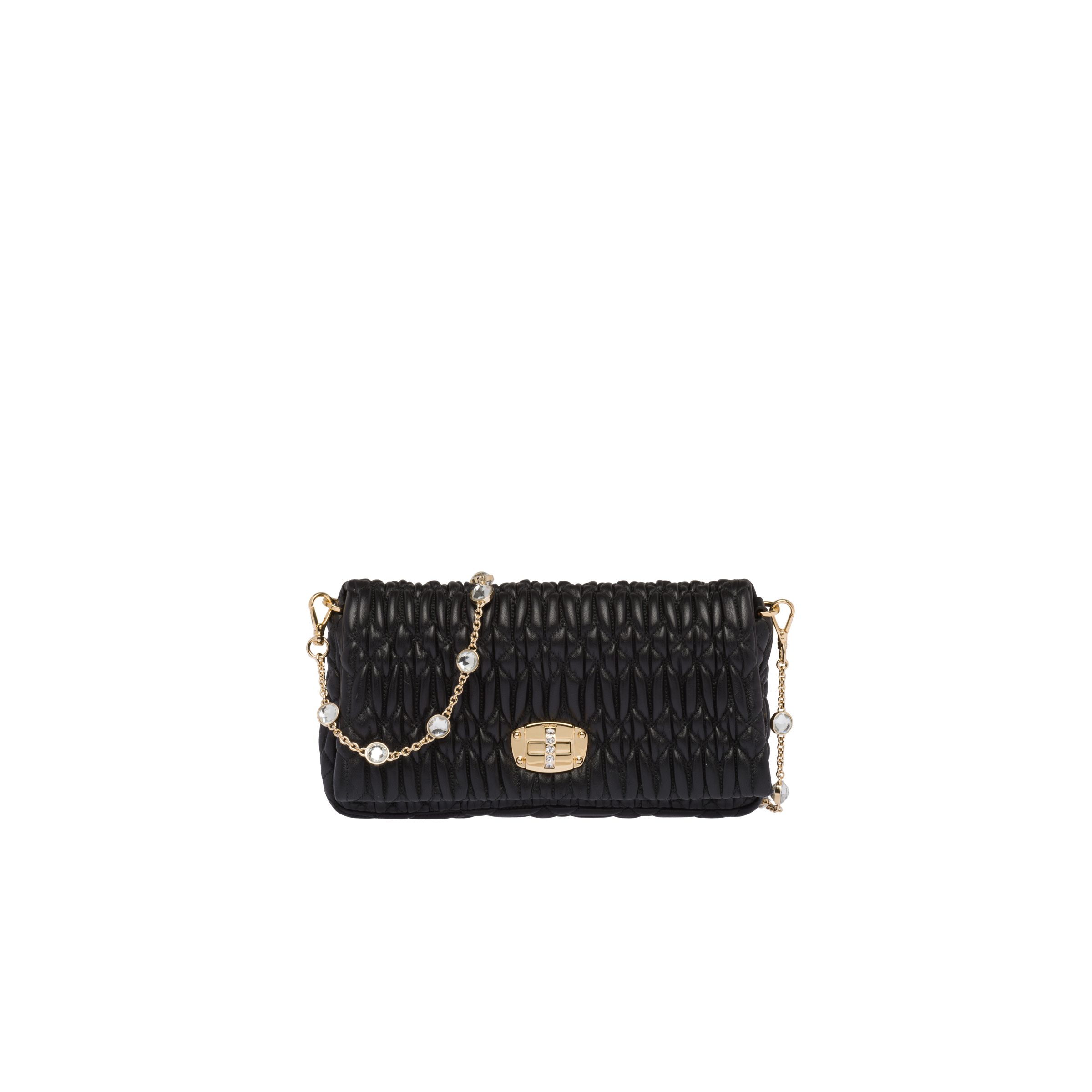 Miu Miu Miu Crystal Cloqué Nappa Leather Bag In Black