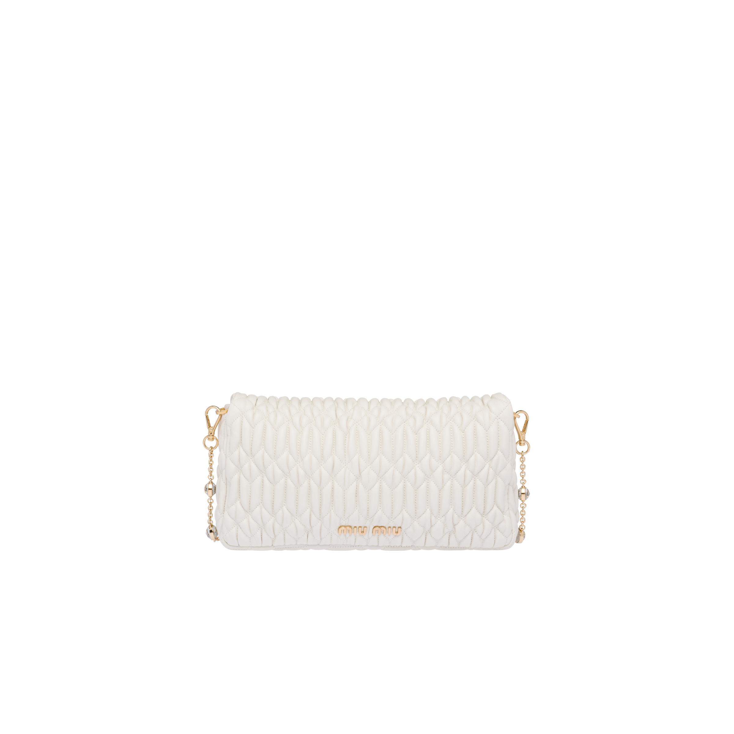 miumiu ブレスレットNAPPA INTRECCIO White Miu Crystal Cloqué Nappa Leather Bag | Miu Miu