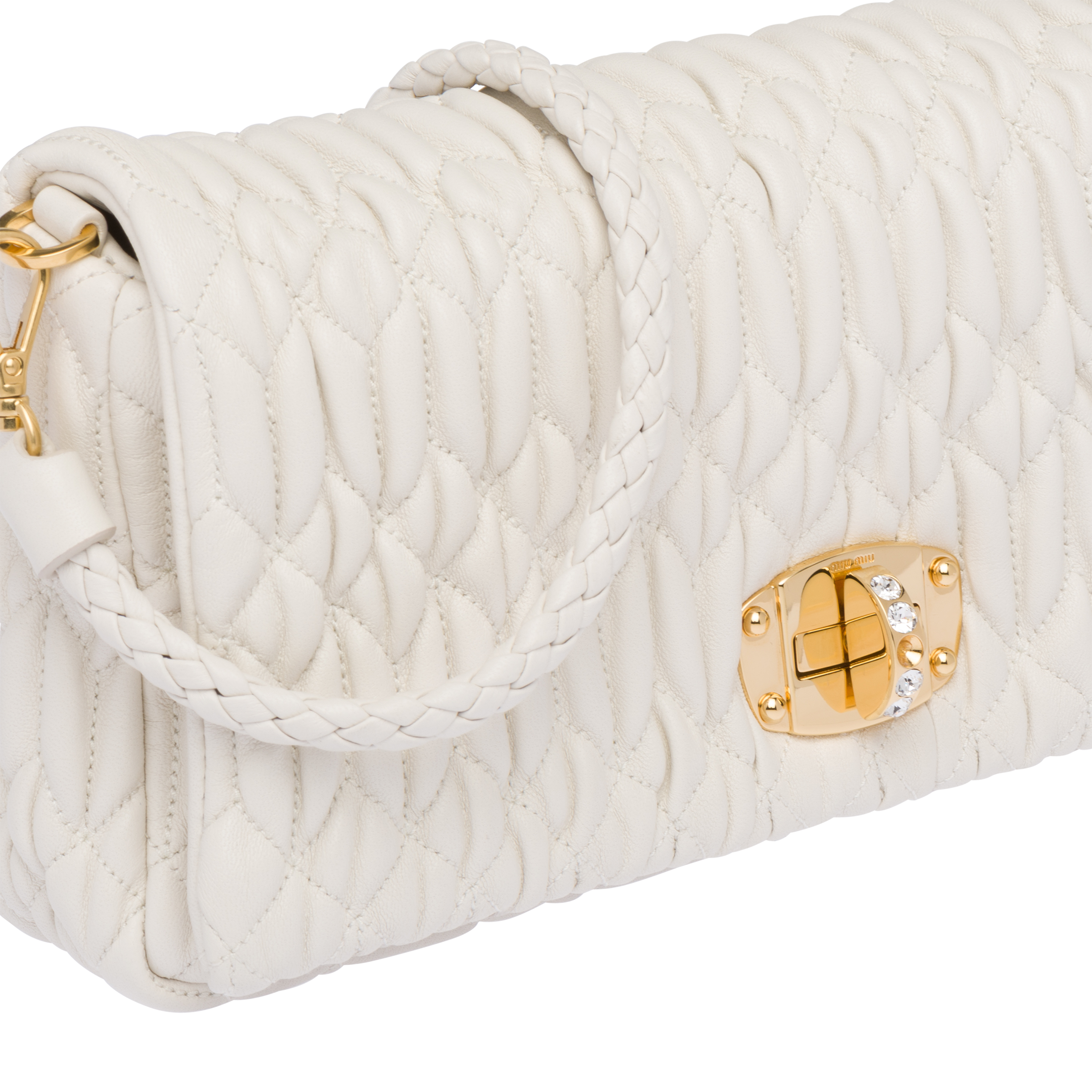 【日本入手困難】Miu Crystal Cloque Nappa leather bag White Miu Crystal Cloqué Nappa Leather Bag | Miu Miu