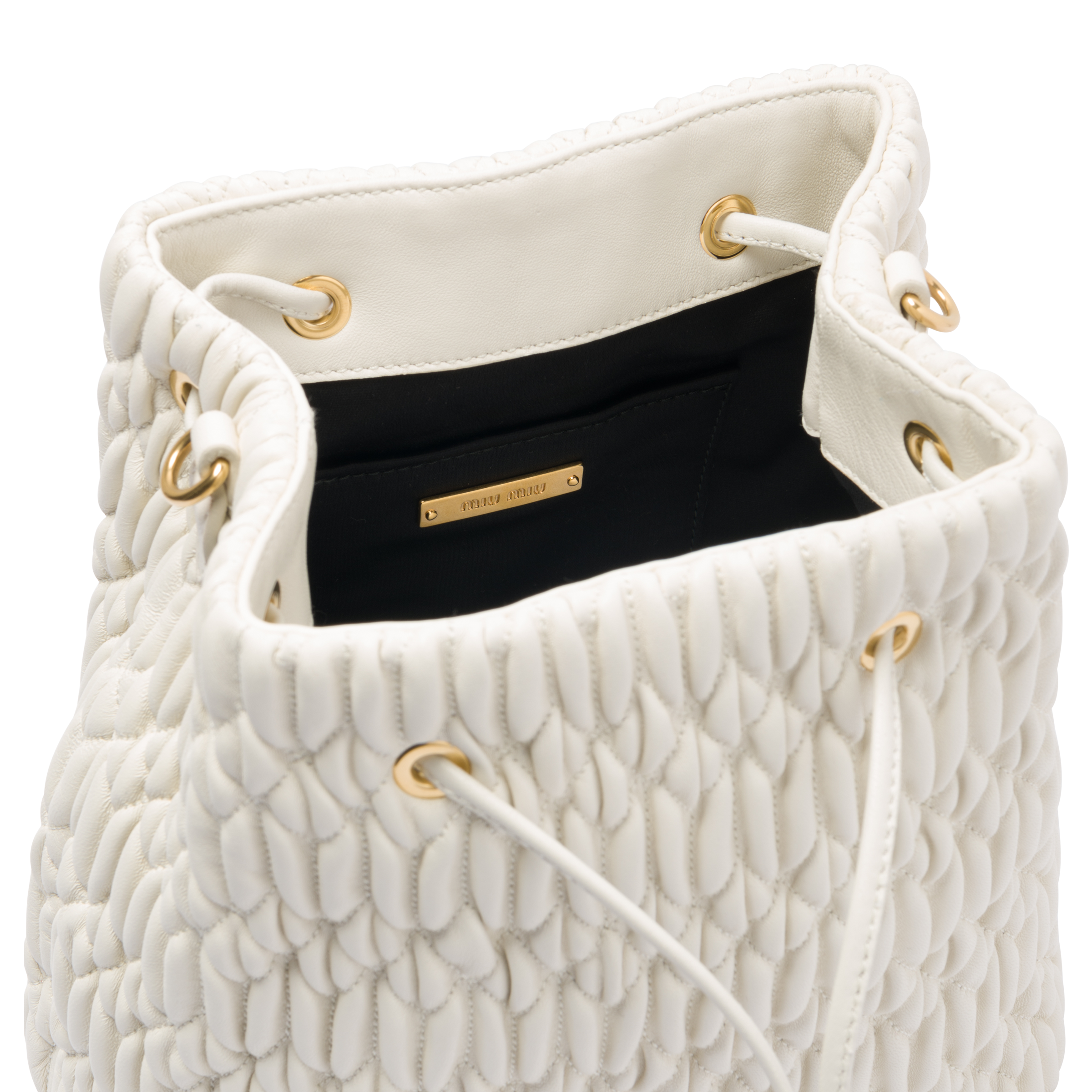 crystal beuteltasche aus nappa leder weiss miu miu
