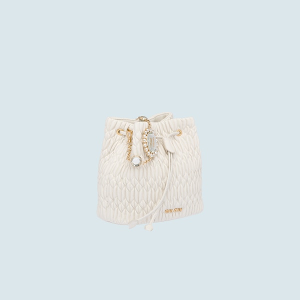 crystal beuteltasche aus nappa leder weiss miu miu
