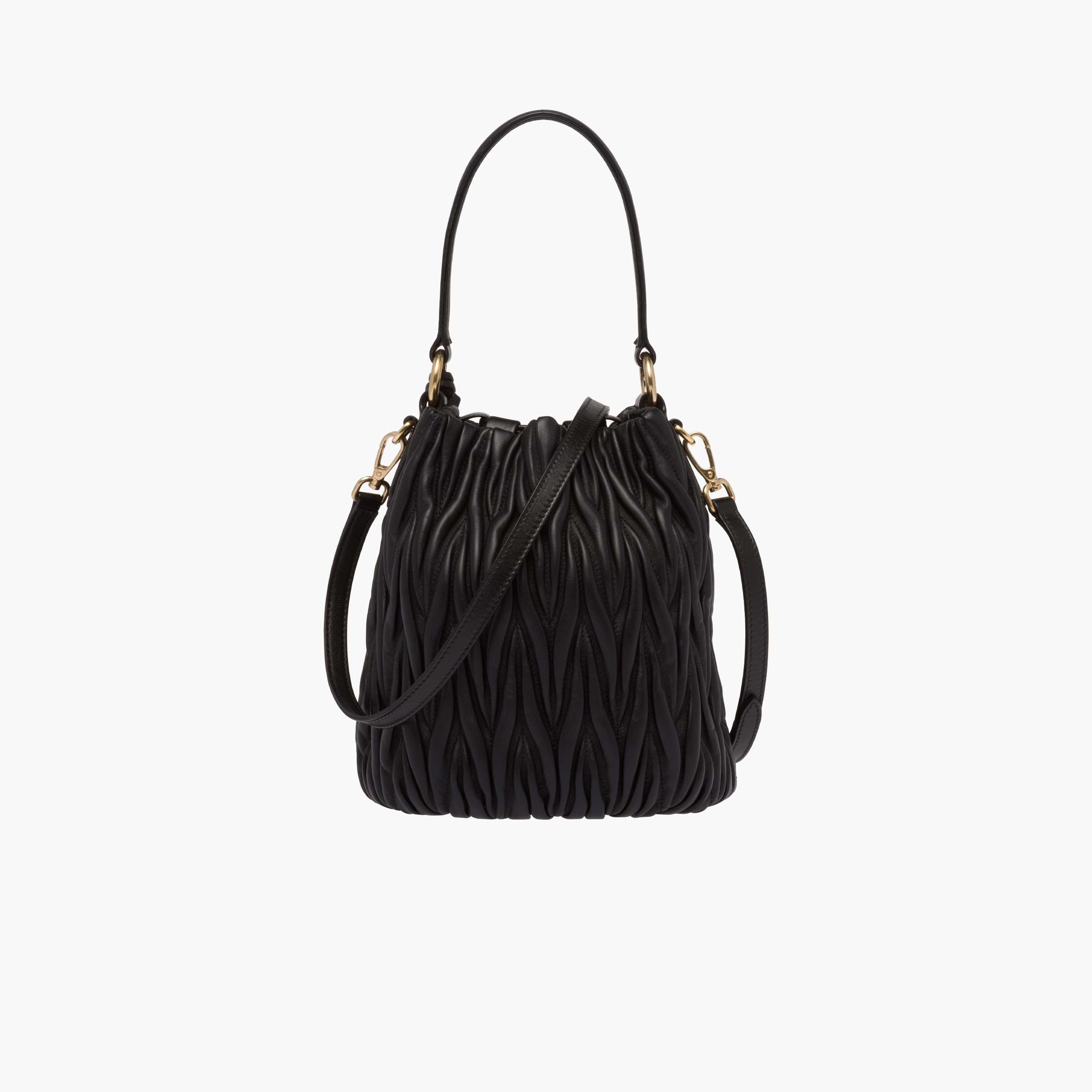 Nisa Noir Leather & Wicker Bucket Bag