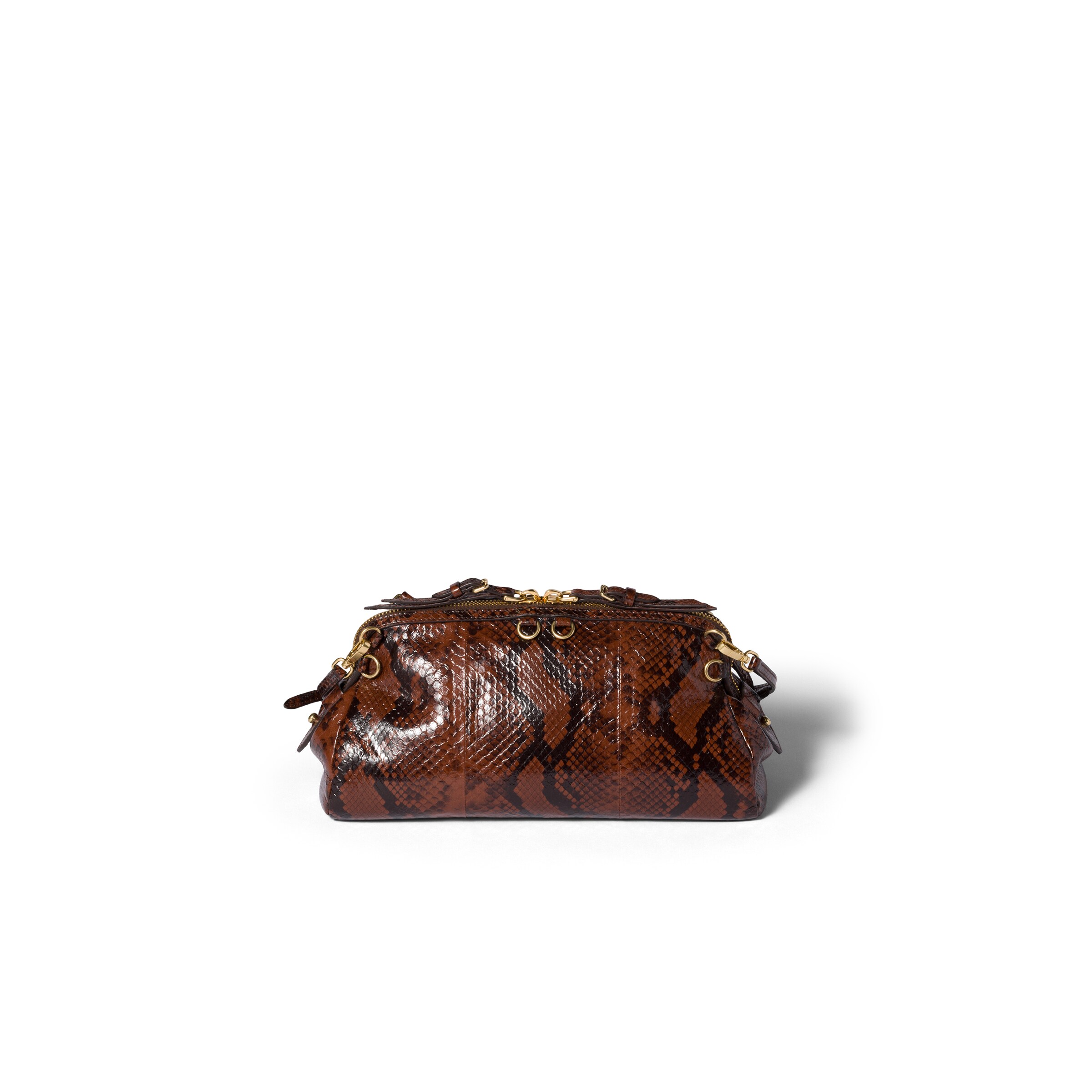 Miu Miu Caprice Python-print Ayers Leather Clutch In Brown