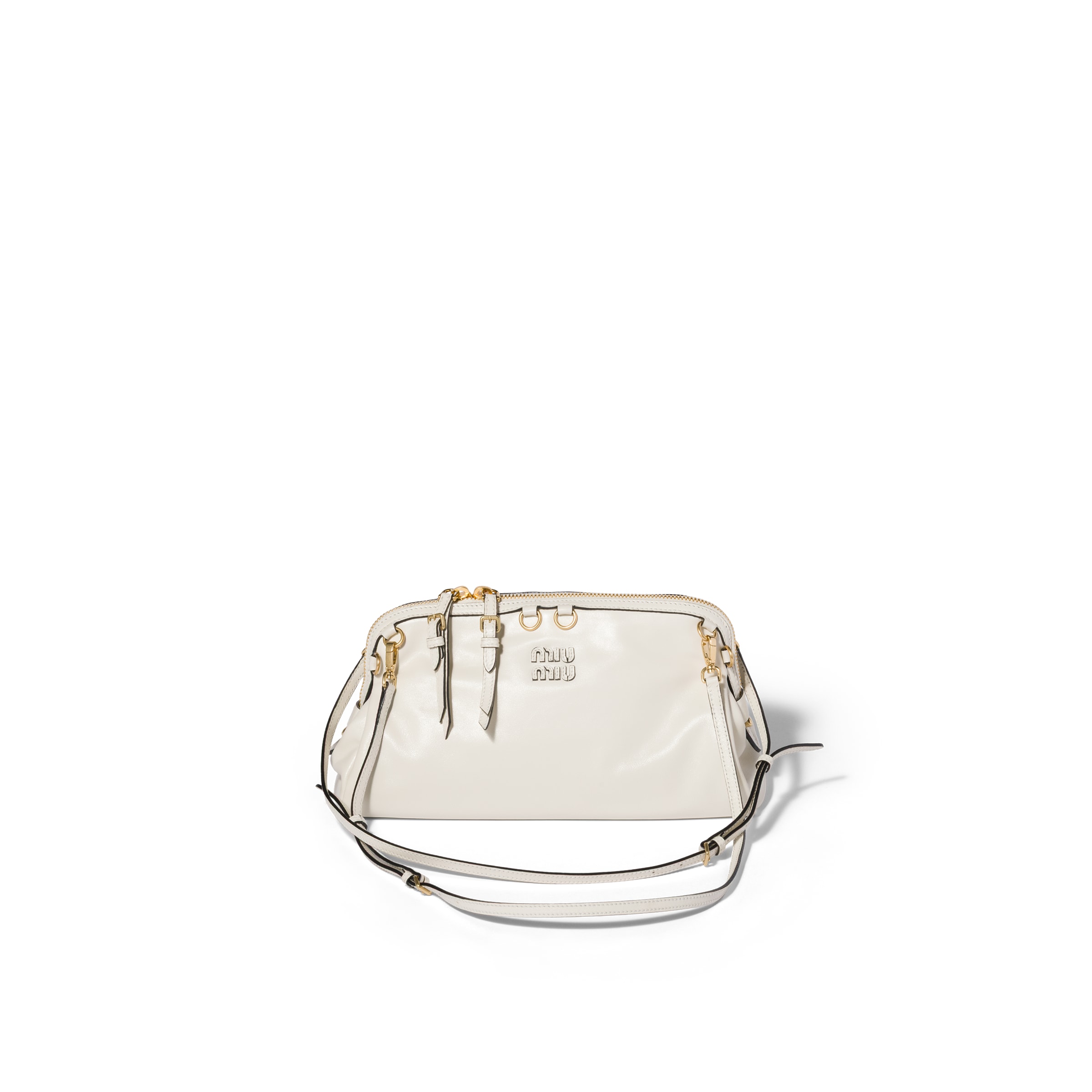 Miu Miu Caprice Shiny Leather Clutch, Woman, White