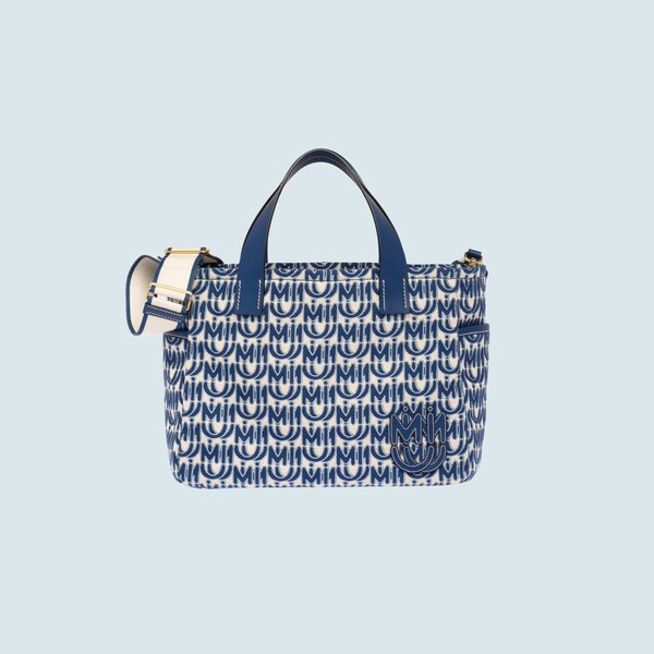 ジャカードロゴ入り レザー トートバッグ ネイビー Miu Miu ジャカードロゴ入り レザー トートバッグ ネイビー Miu Miu