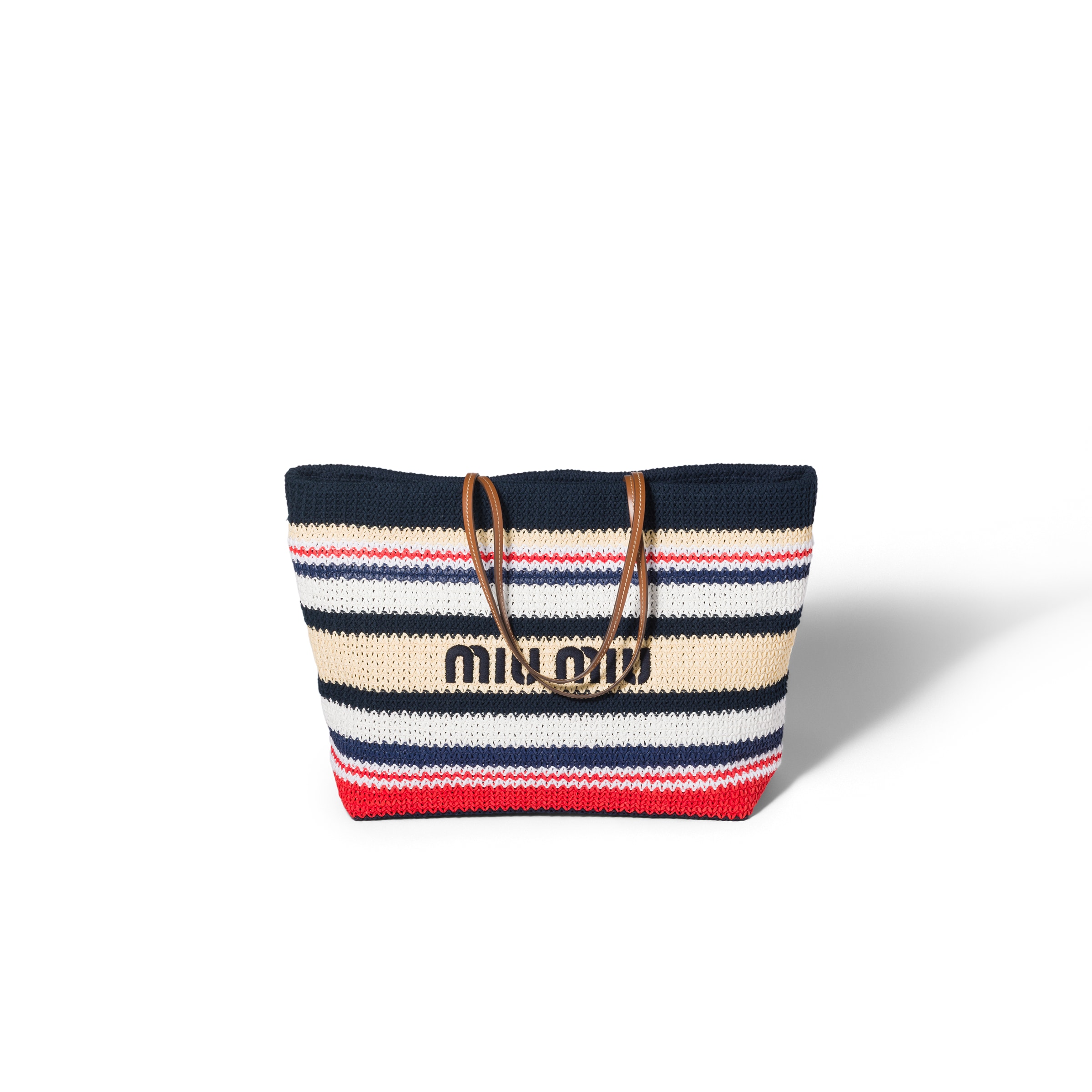 Miu Miu Raffia-effect Woven Tote Bag, Woman, Blue/red/natural