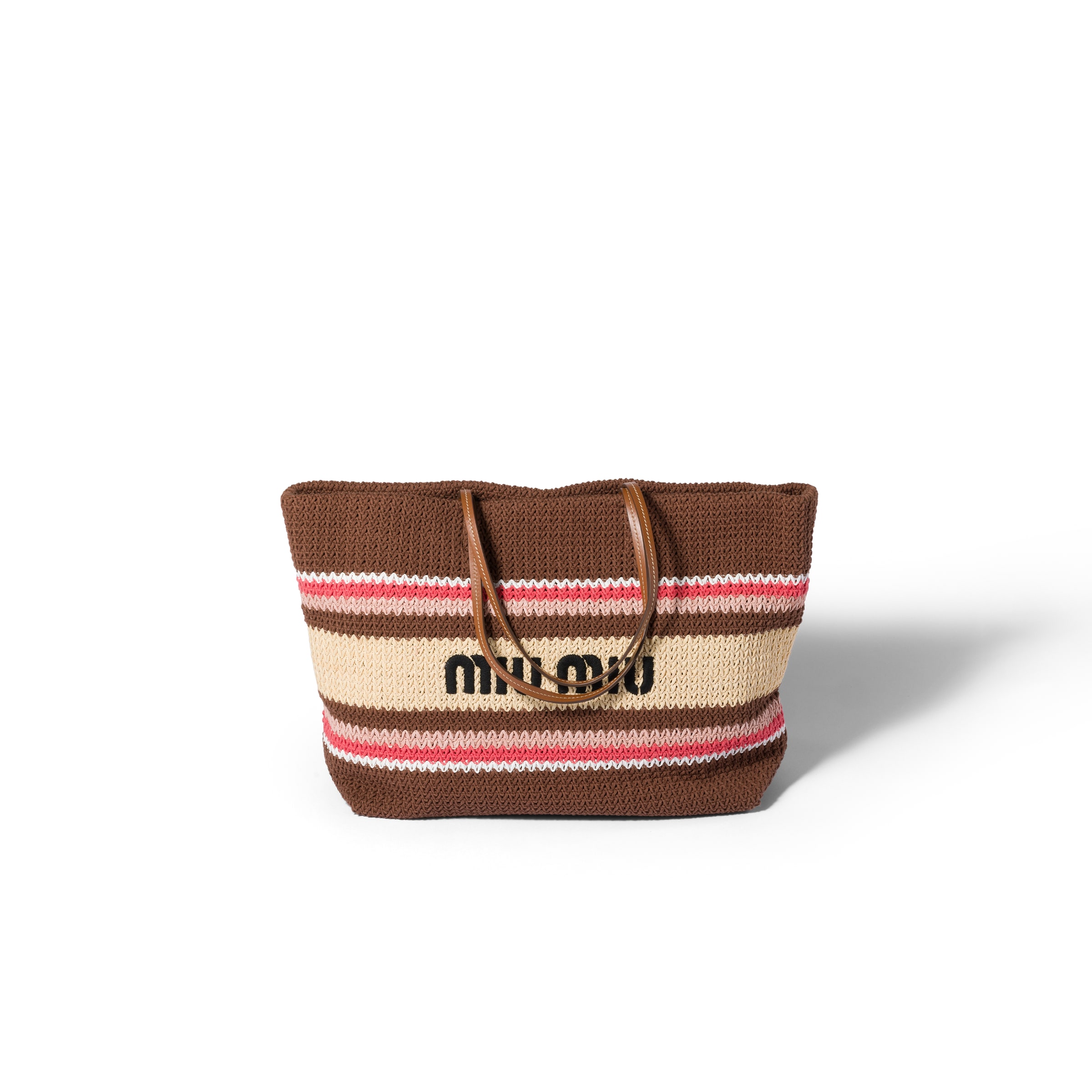 Miu Miu Raffia-effect Woven Tote Bag, Woman, Tobacco/strawberry/natural