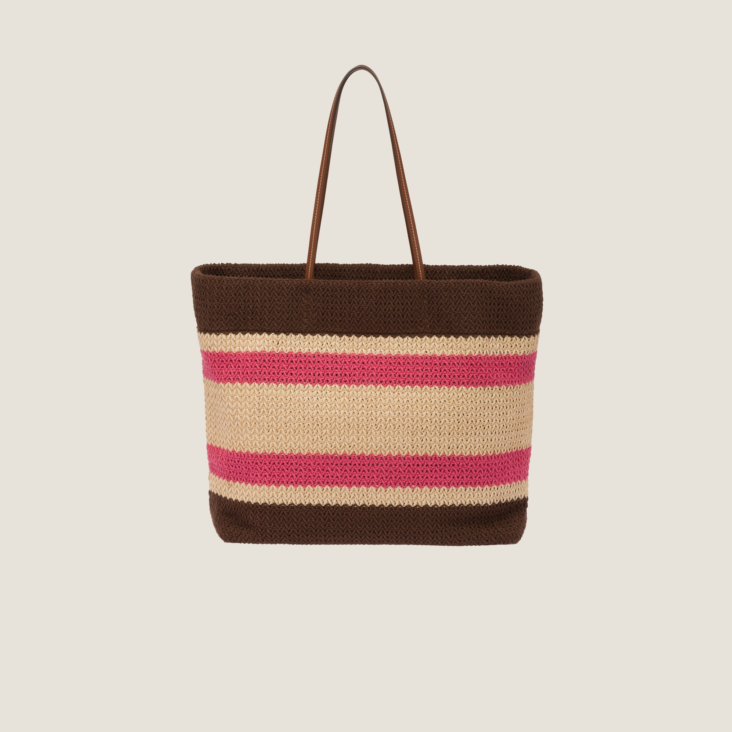 Beige/dark Brown Woven Fabric Tote Bag Miu Miu