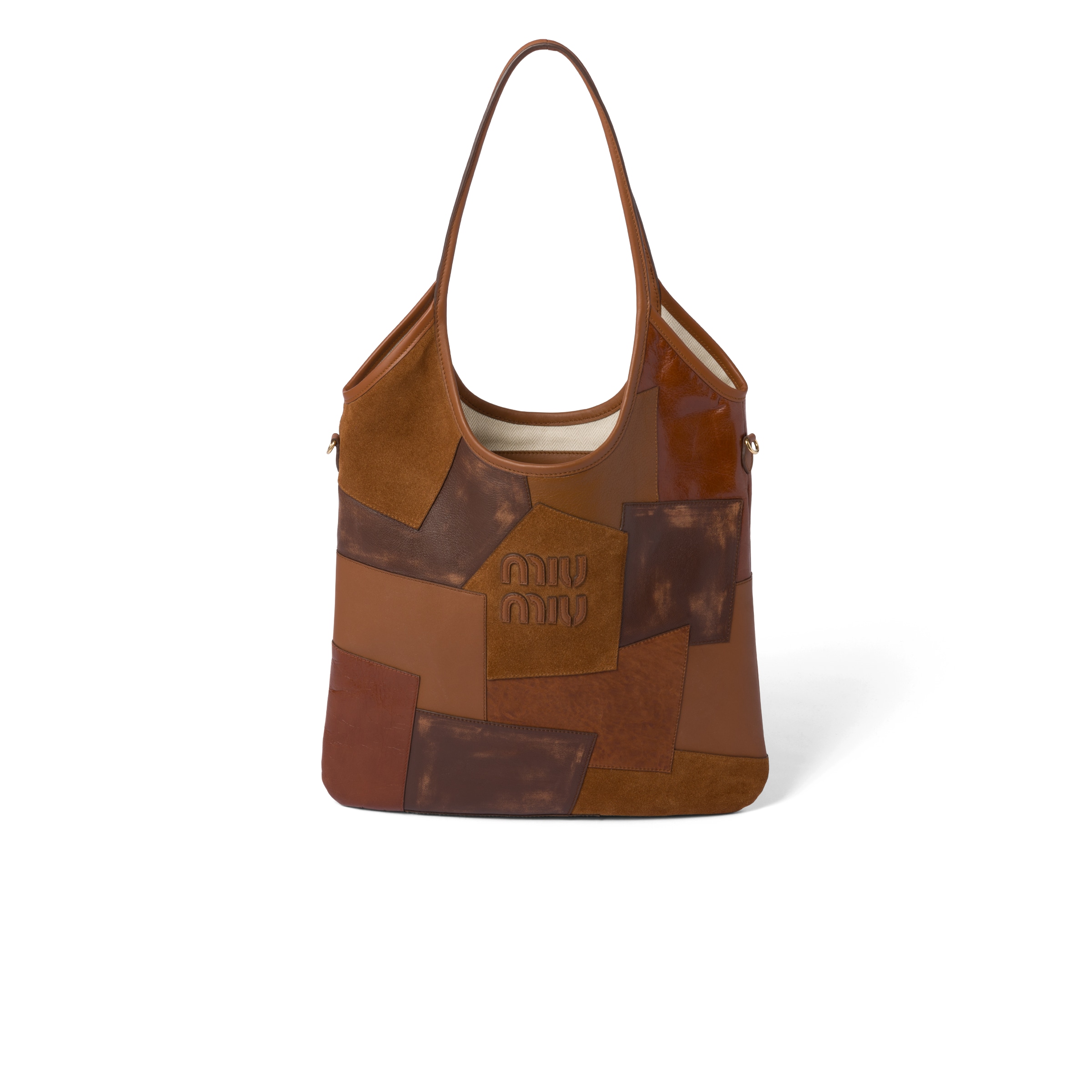 Miu Miu Ivy Leather Patchwork Bag In Cognac