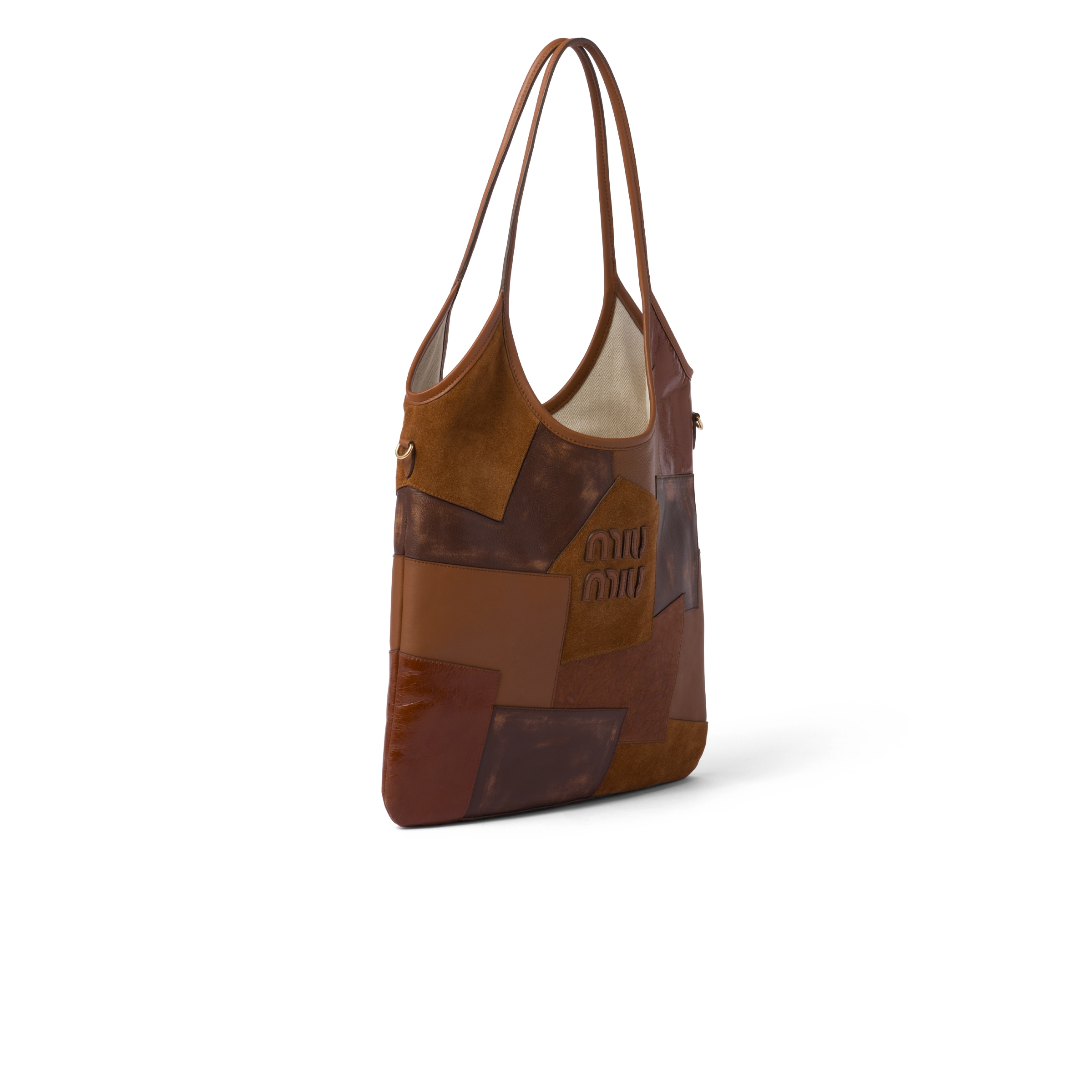 Miu Miu Ivy Leather Patchwork Bag In Cognac