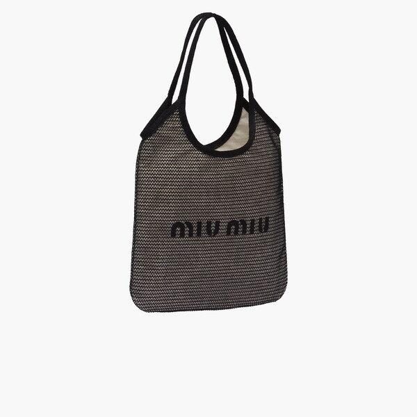 ラフィアxリネン トートバッグ ブラック ベージュ Miu Miu
