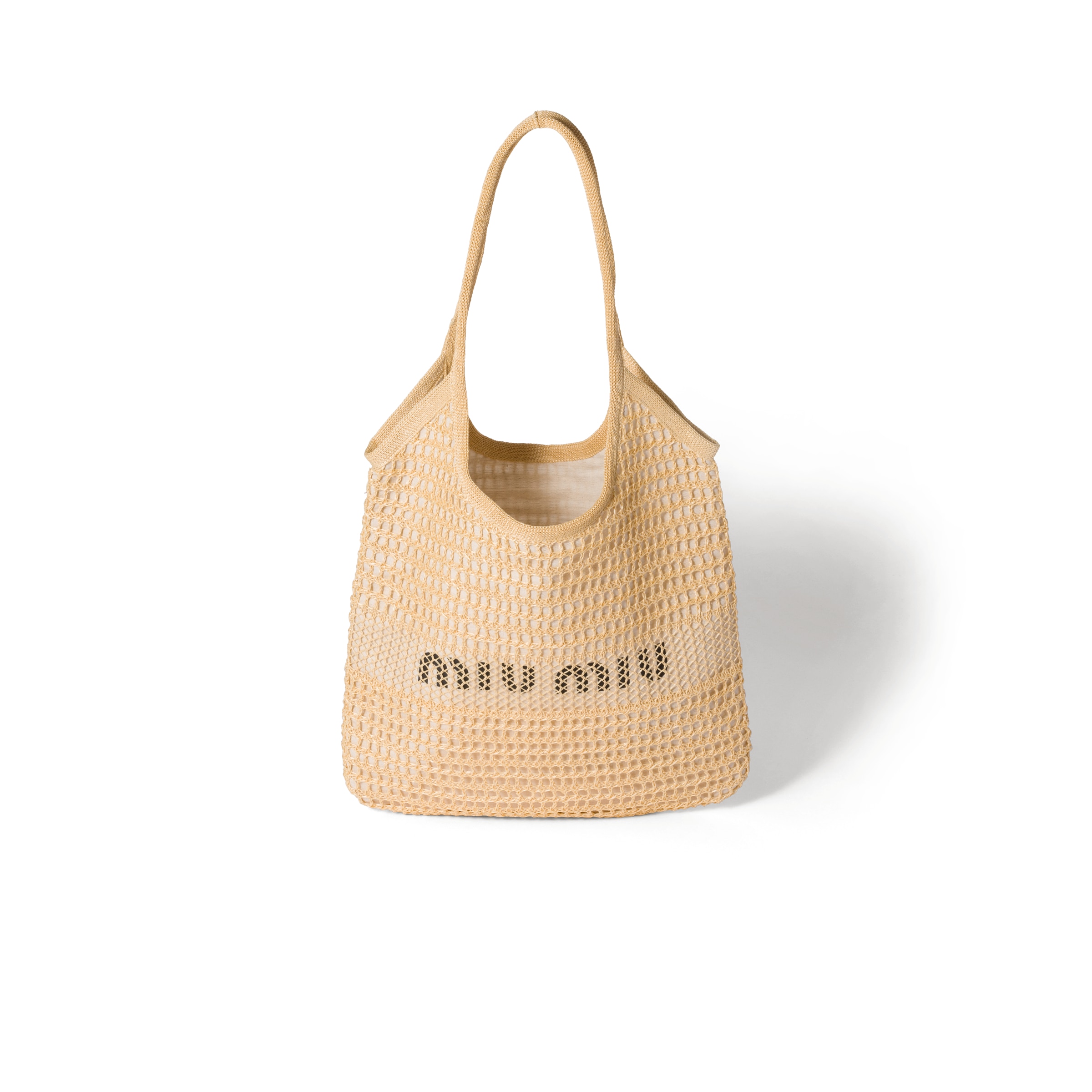 Miu Miu Ivy Raffia-effect And Linen Bag, Woman, Natural