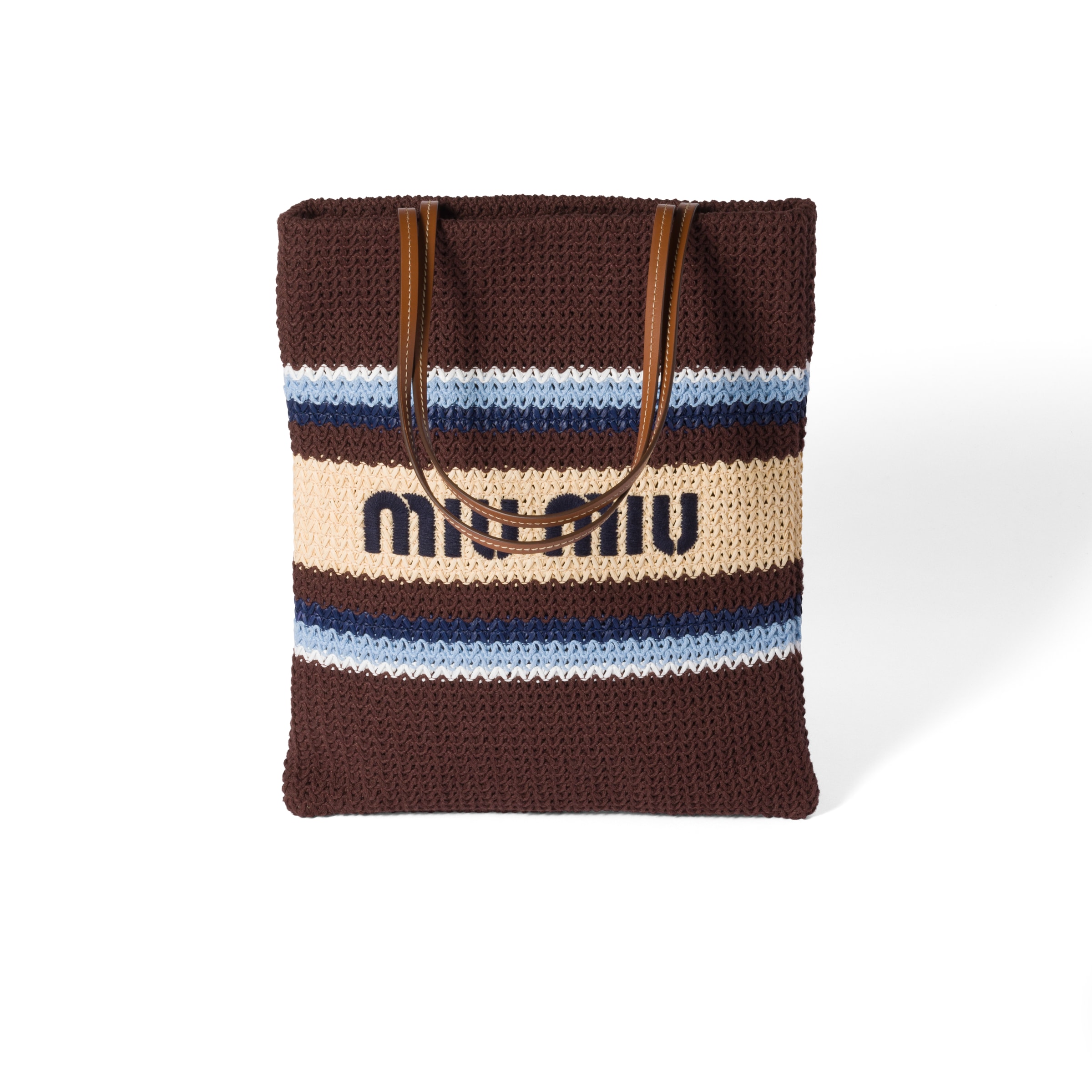 Miu Miu Raffia-effect Woven Tote Bag, Woman, Cocoa Brown/celeste/natural