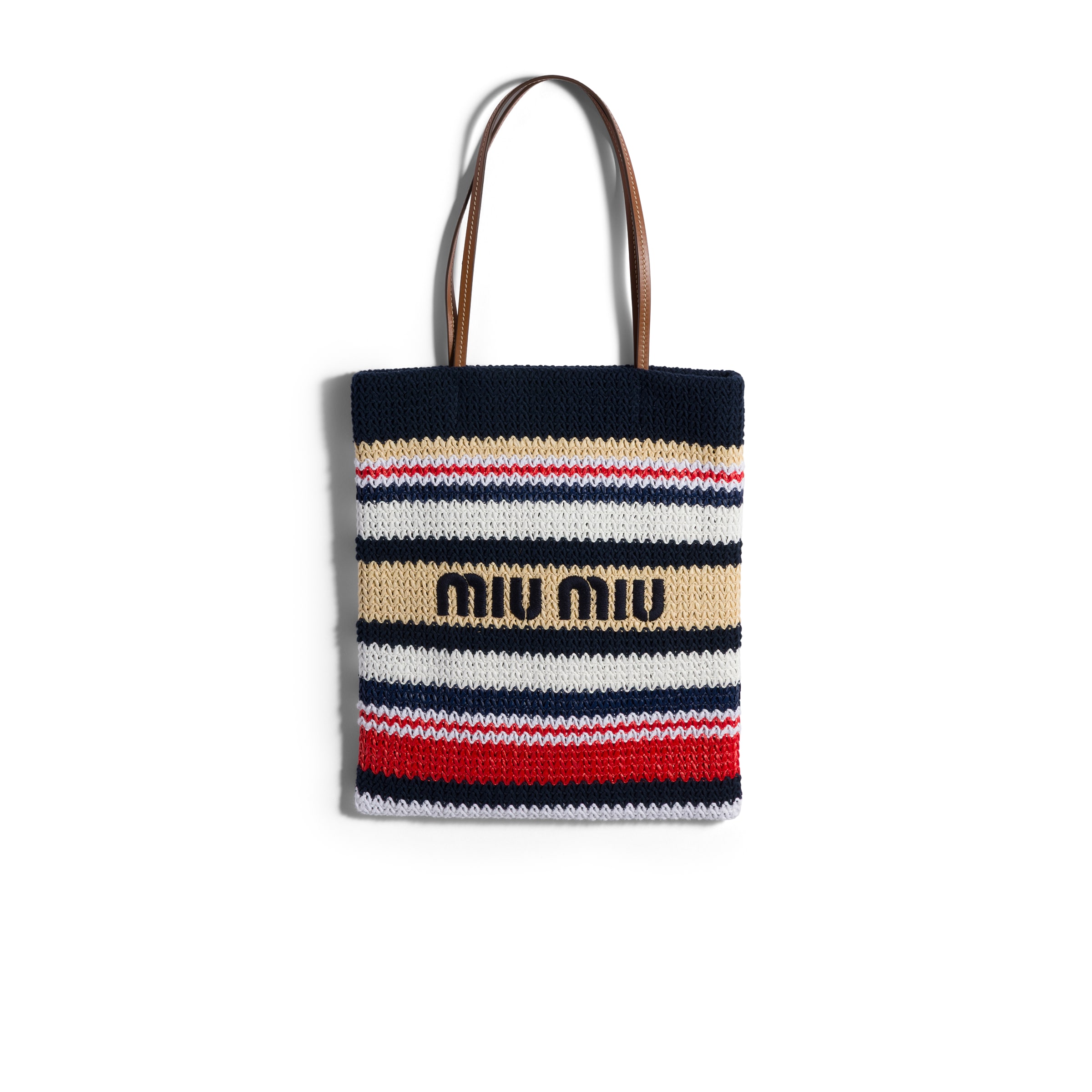 Raffia-effect Woven Tote Bag, Woman, Blue/red/natural