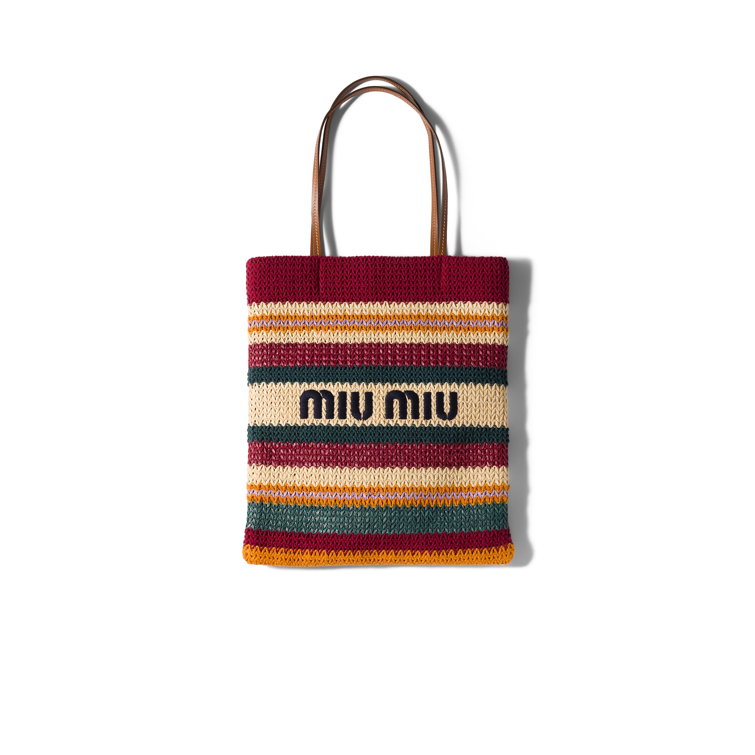 Raffia-effect Woven Tote Bag, Woman, Bordeaux/teal/natural