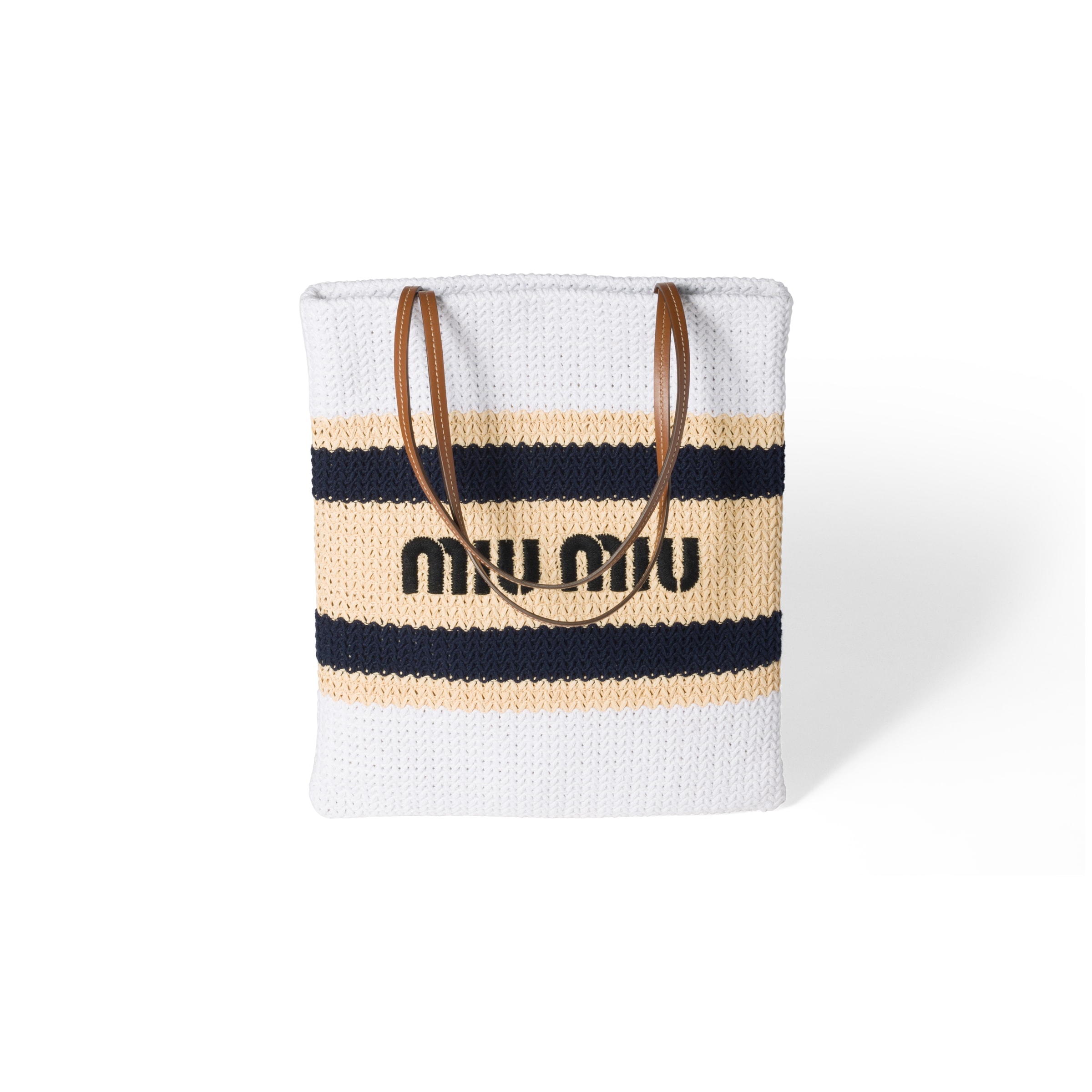 Miu Miu Raffia-effect Woven Tote Bag, Woman, Tan/white