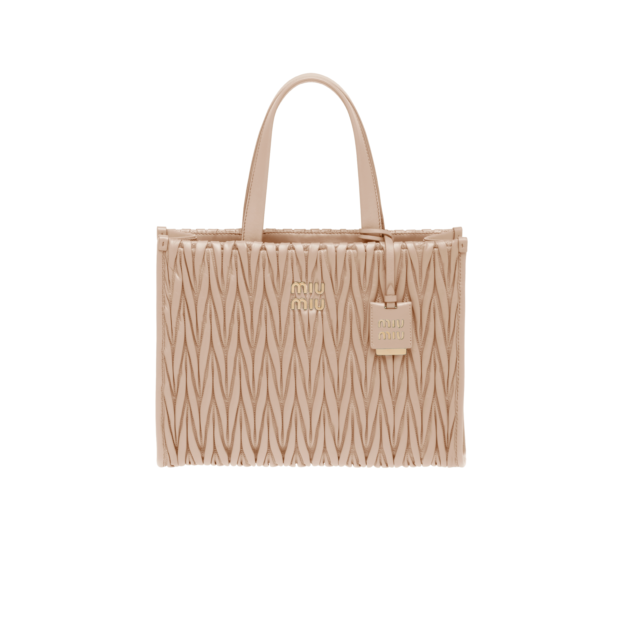 Miu Miu Matelassé Nappa Leather Tote In Cameo