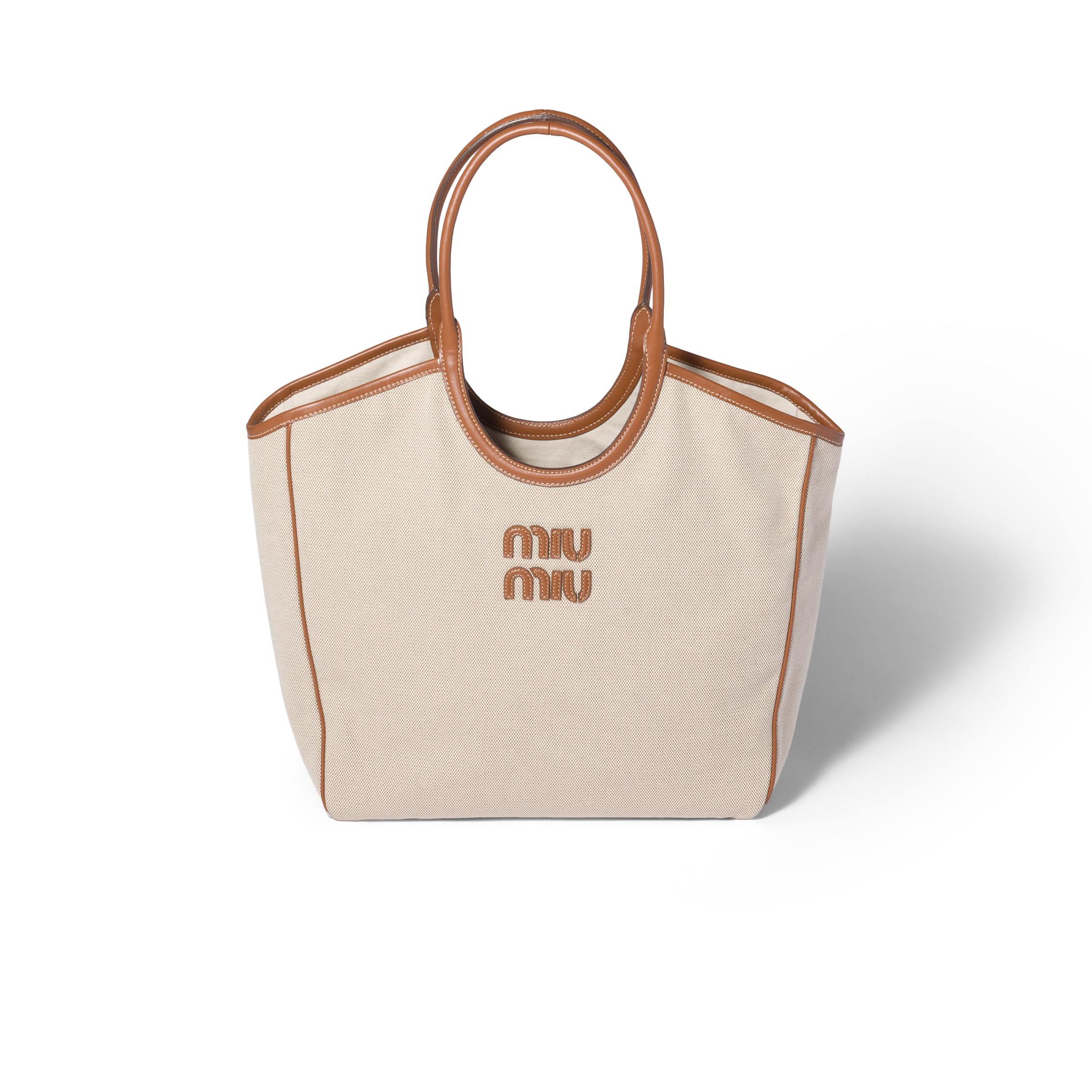 Miu Miu Ivy Canvas And Leather Bag, Woman, Beige/brandy