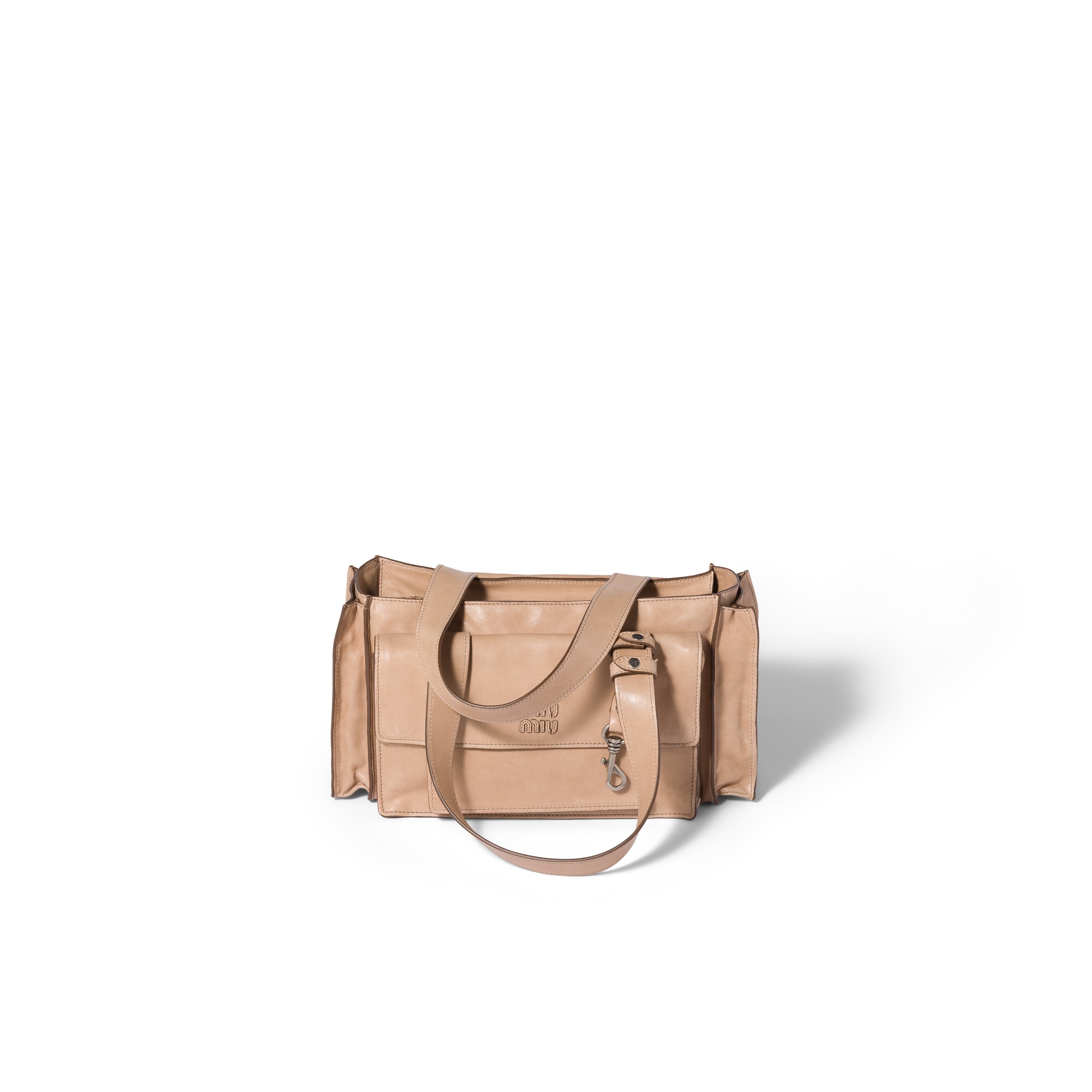 Miu Miu Utilitaire Nappa Leather Shopping Bag, Woman, Sand Beige