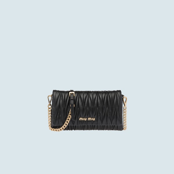Bolsa mini em couro matelassê Preto | Miu Miu